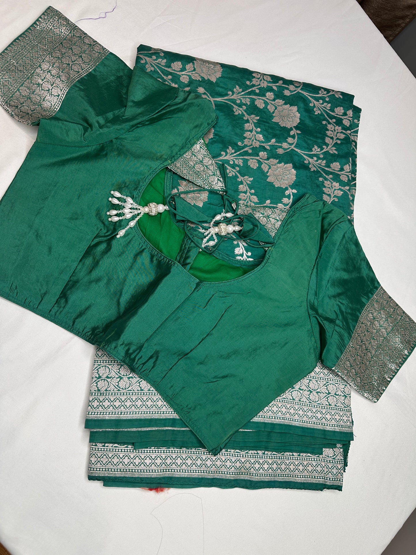 Silver Jaal Silk Green Banarsi Saree