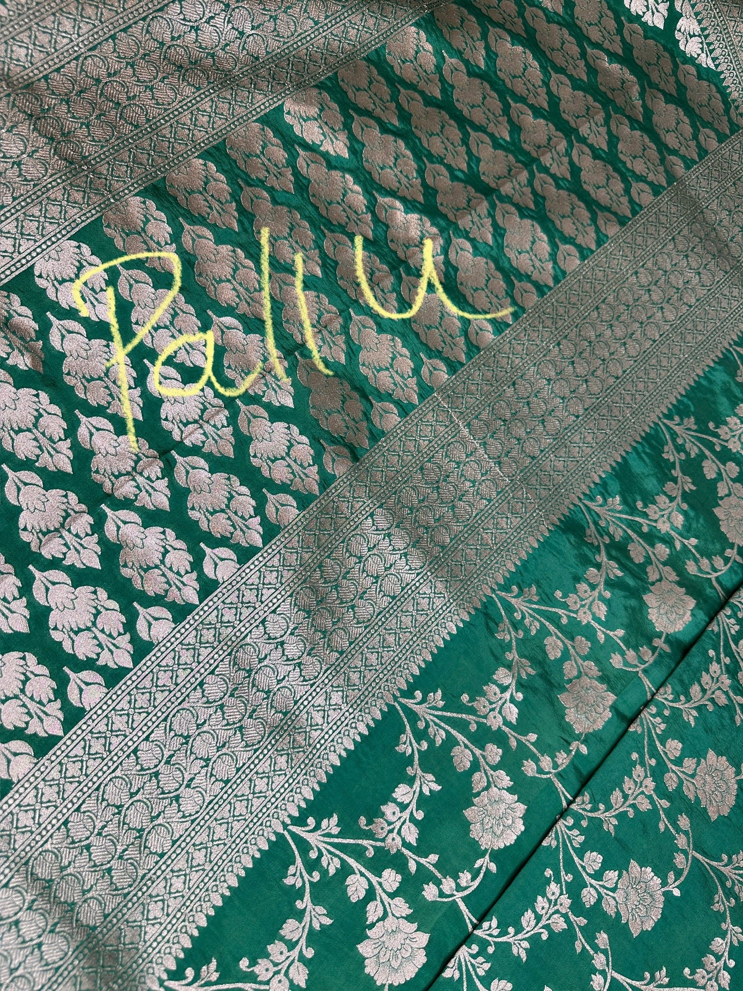 Silver Jaal Silk Green Banarsi Saree