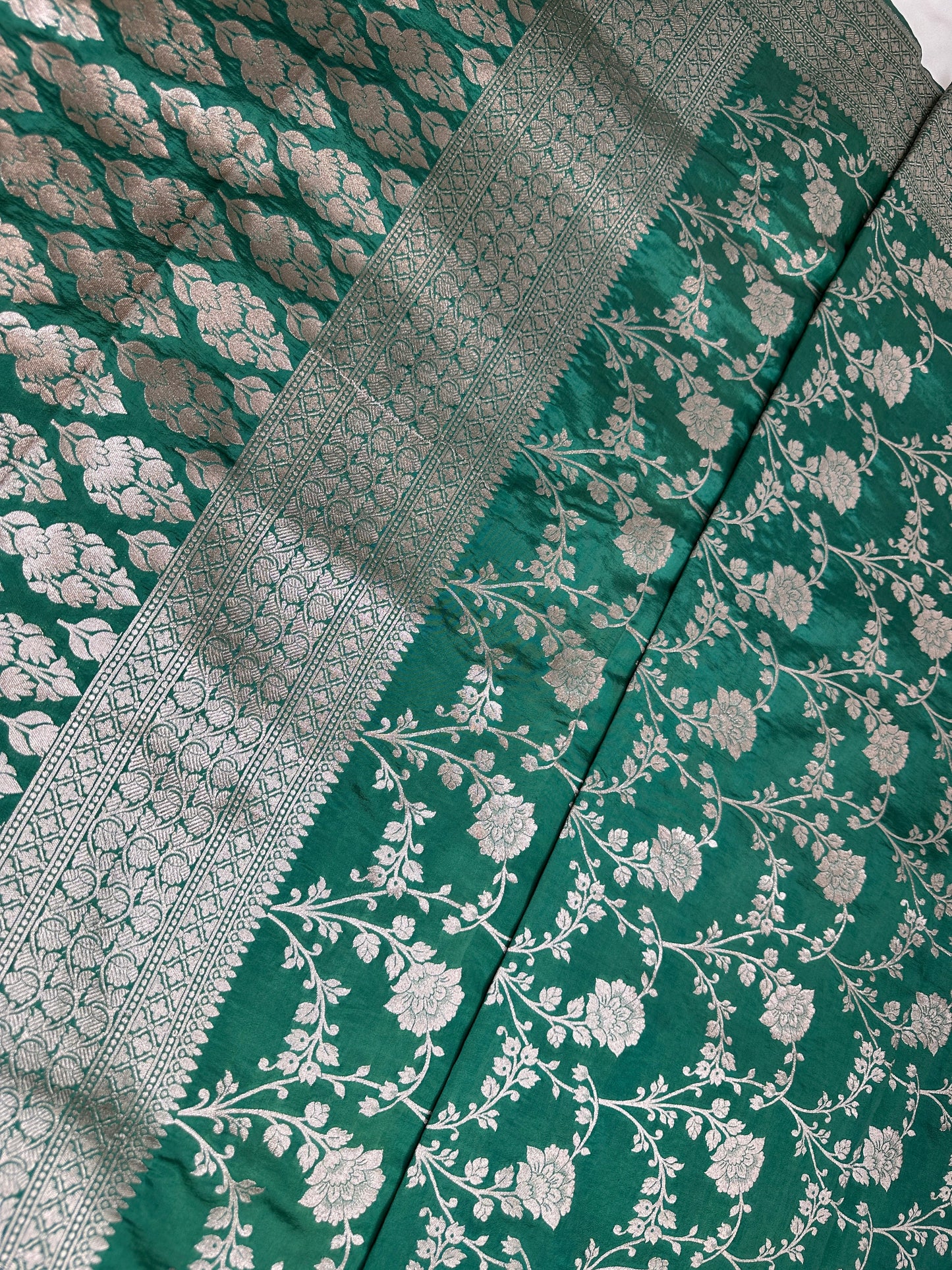 Silver Jaal Silk Green Banarsi Saree