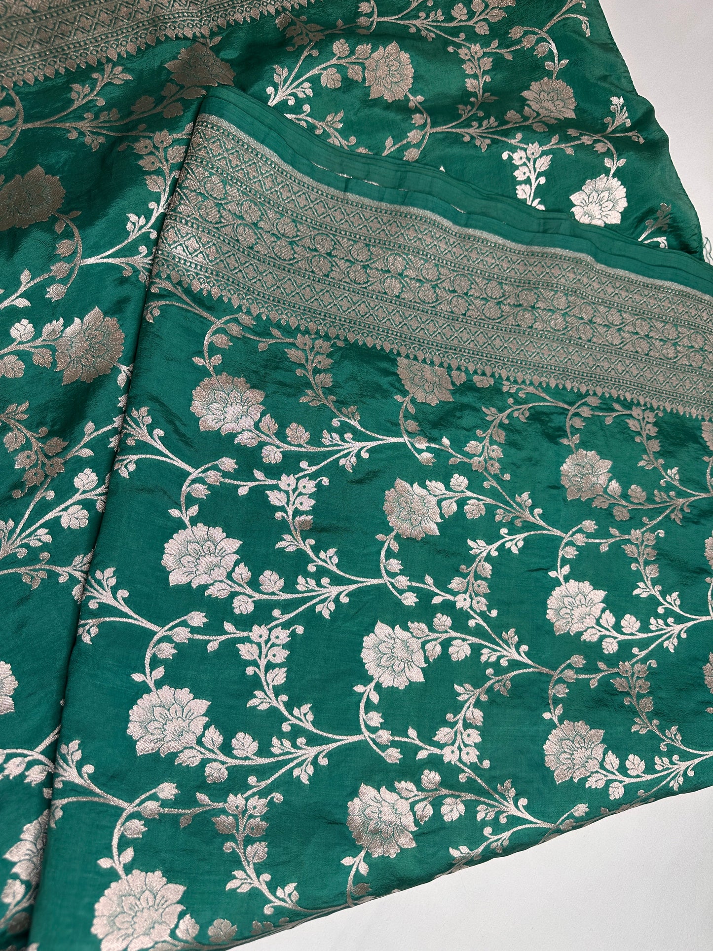 Silver Jaal Silk Green Banarsi Saree