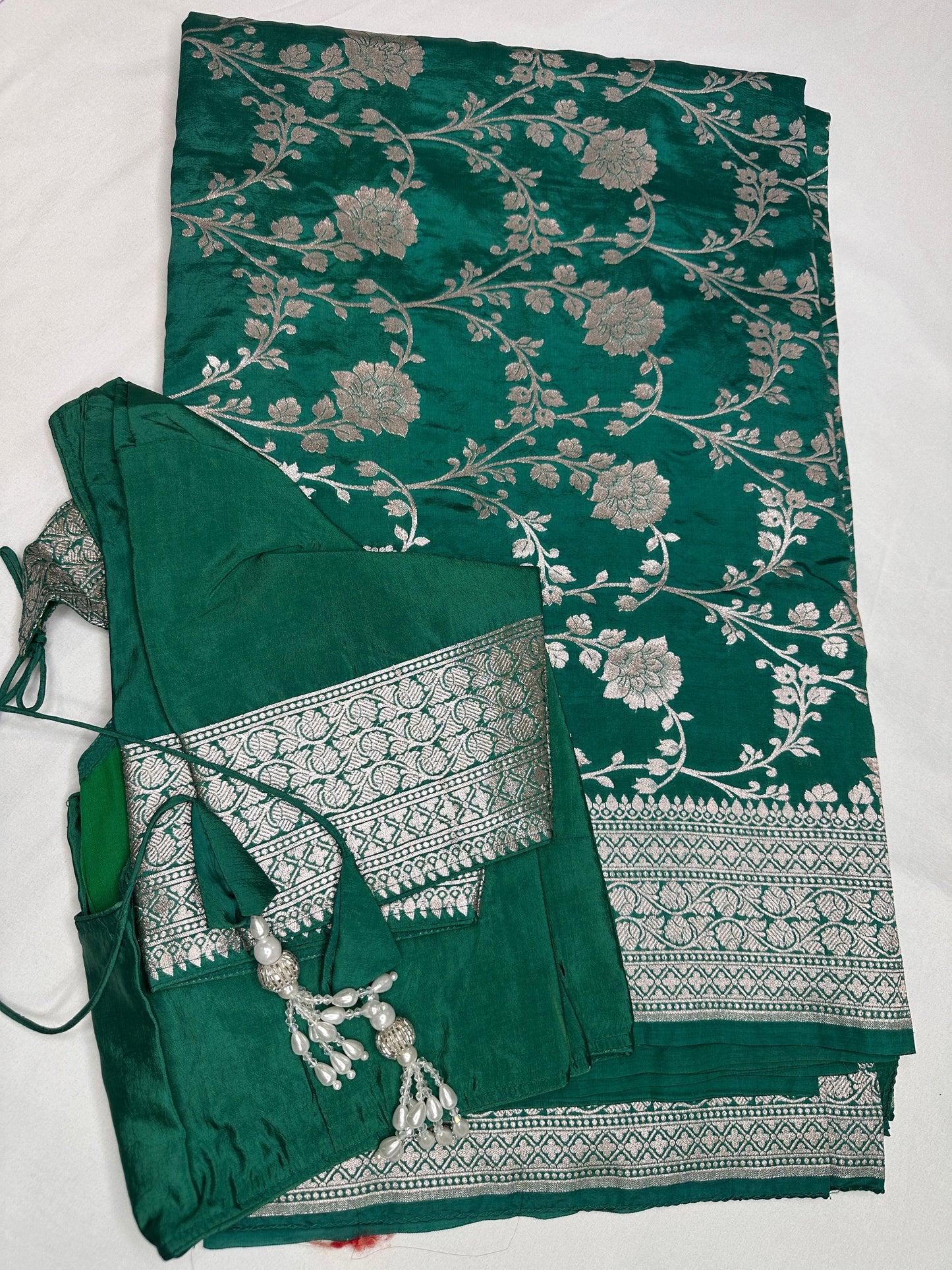 Silver Jaal Silk Green Banarsi Saree