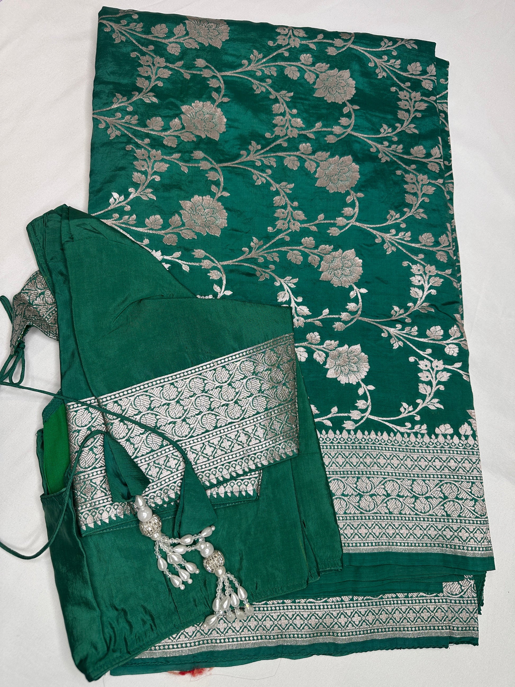Silver Jaal Silk Green Banarsi Saree