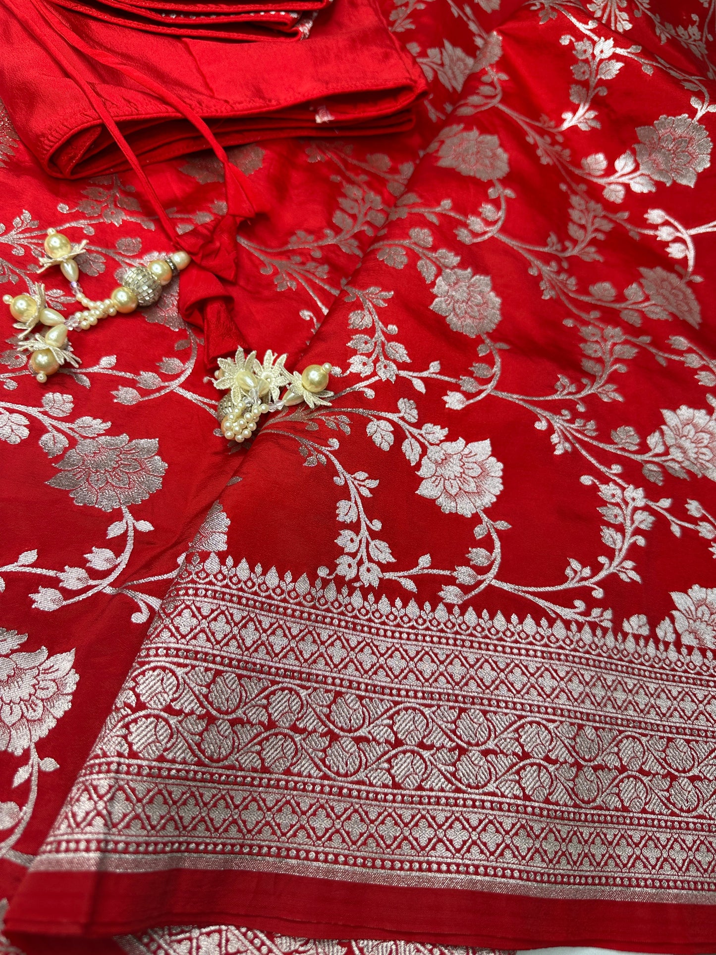 Silver Jaal Silk Red Banarsi Saree