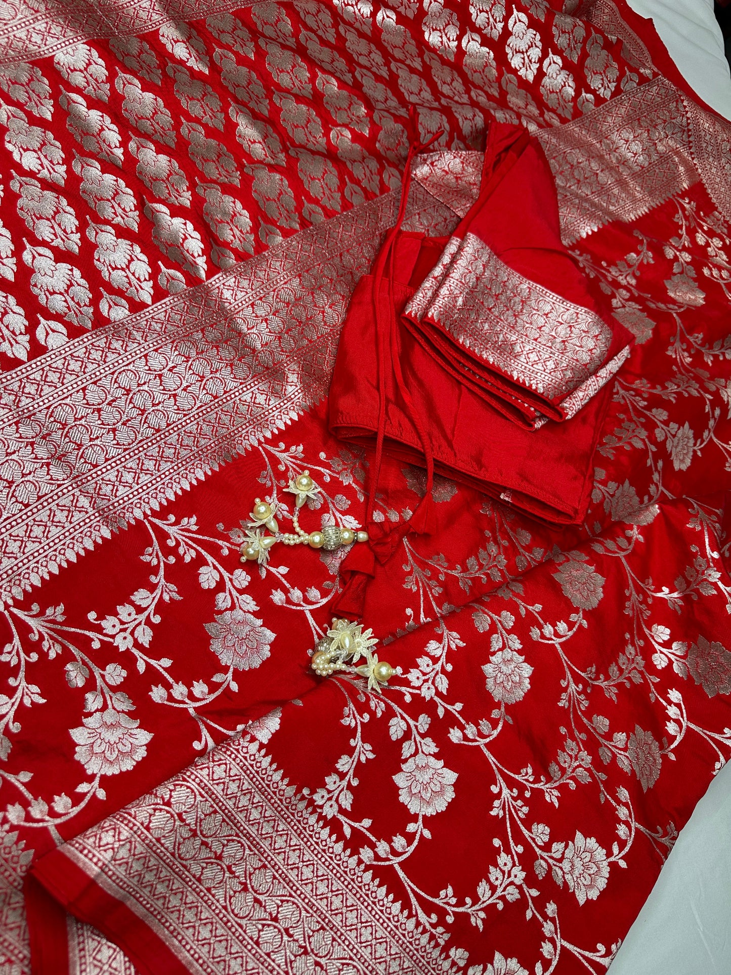 Silver Jaal Silk Red Banarsi Saree
