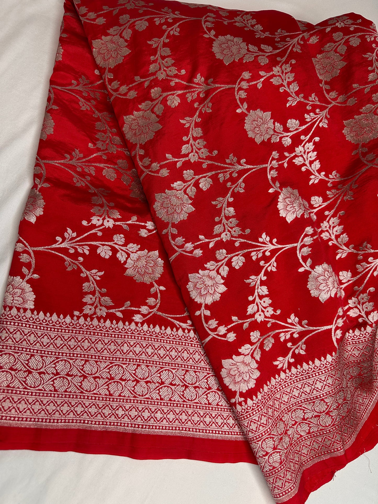 Silver Jaal Silk Red Banarsi Saree