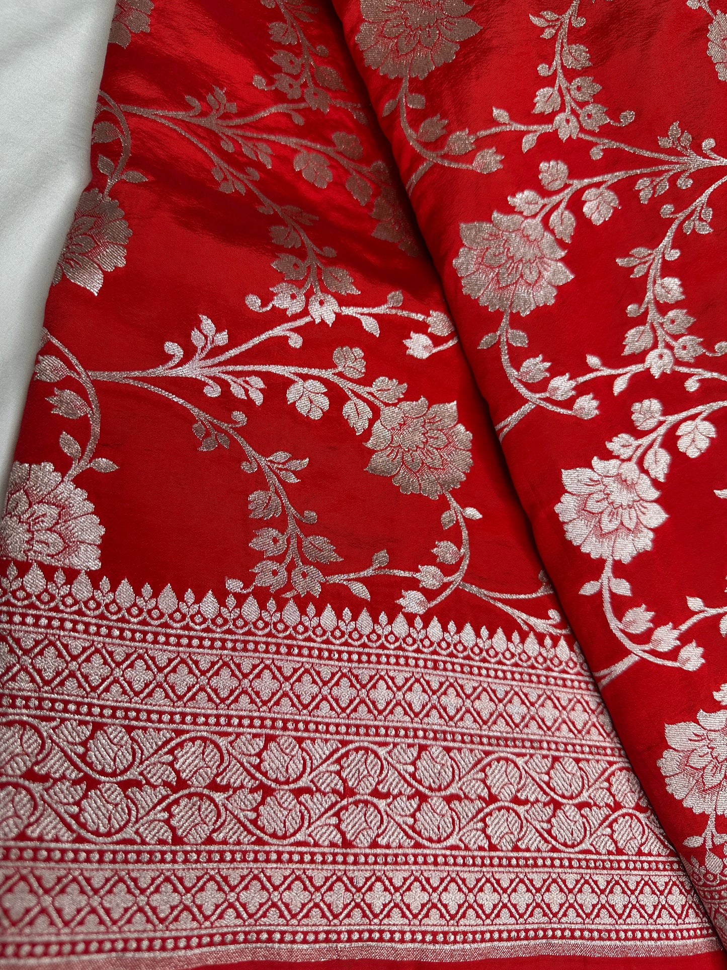 Silver Jaal Silk Red Banarsi Saree