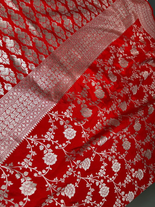 Silver Jaal Silk Red Banarsi Saree