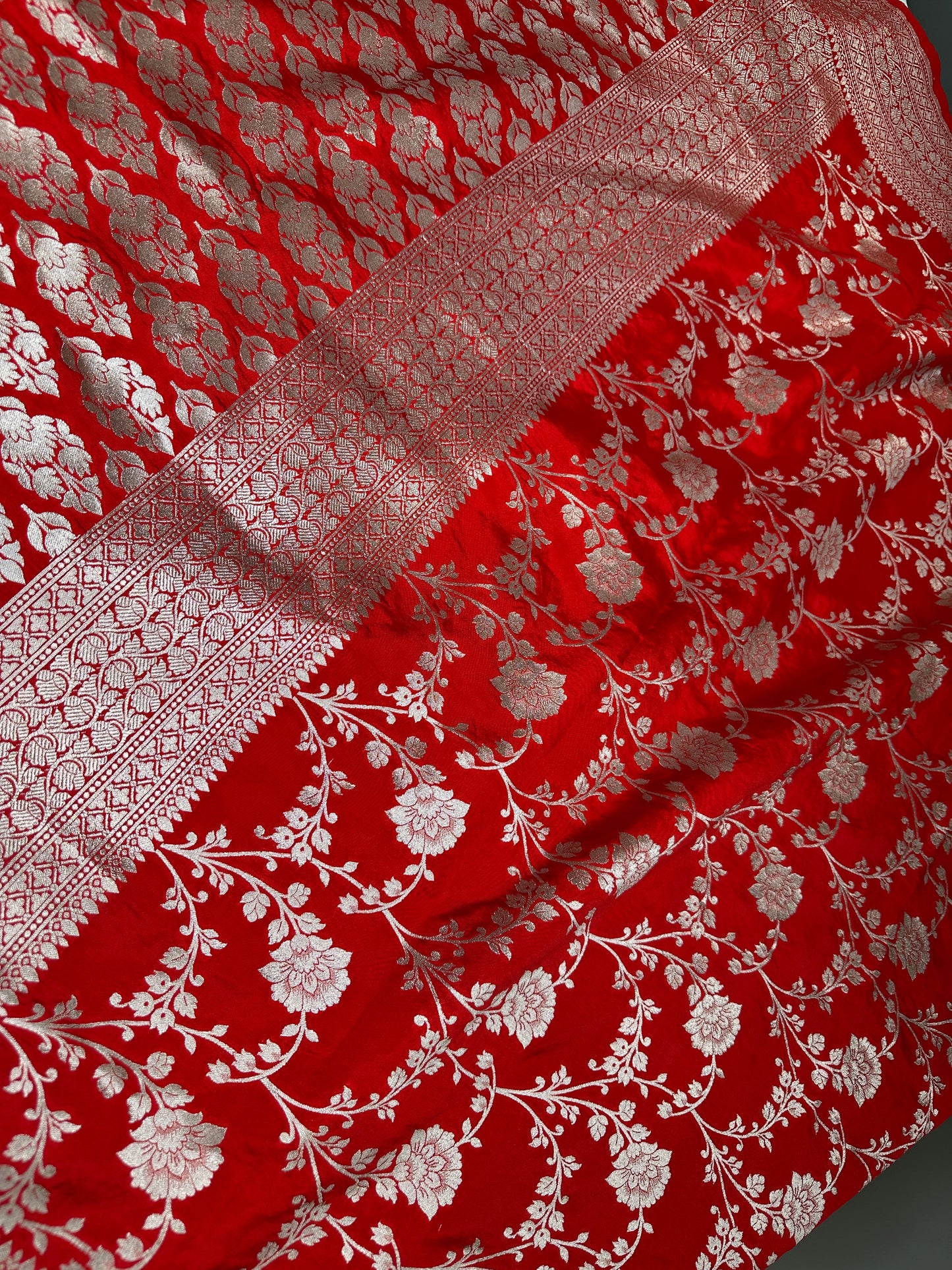 Silver Jaal Silk Red Banarsi Saree