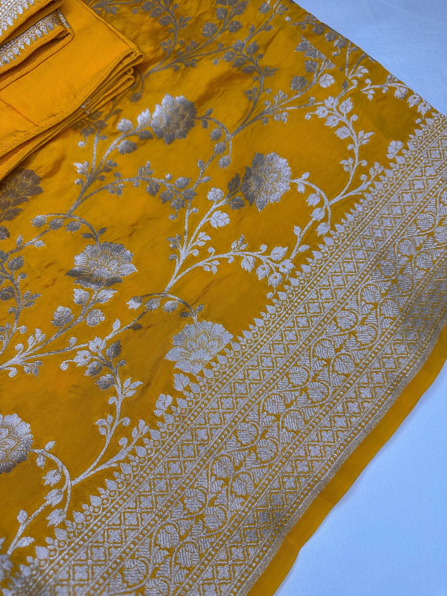 Silver Jaal Silk Yellow Banarsi Saree