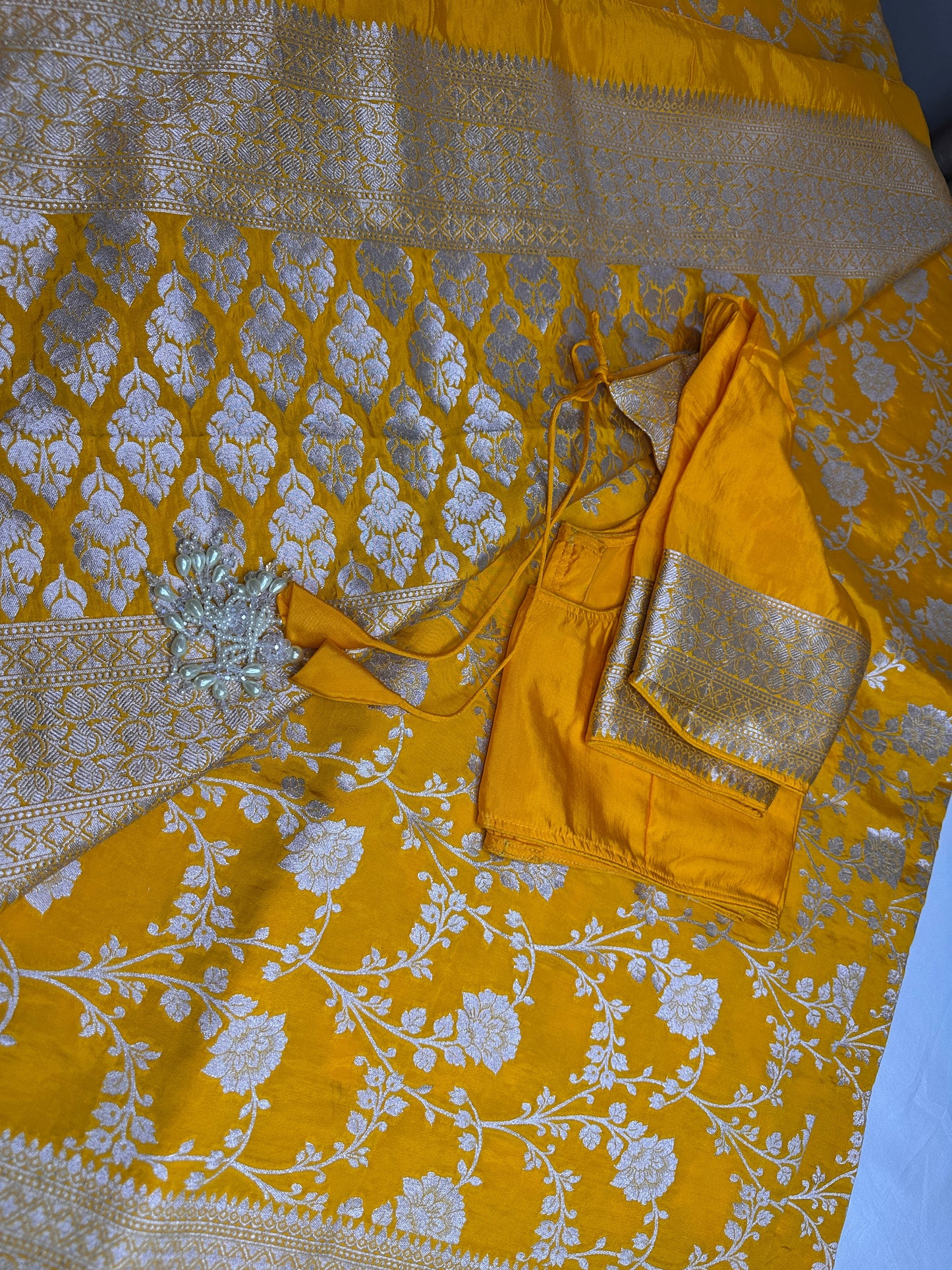 Silver Jaal Silk Yellow Banarsi Saree