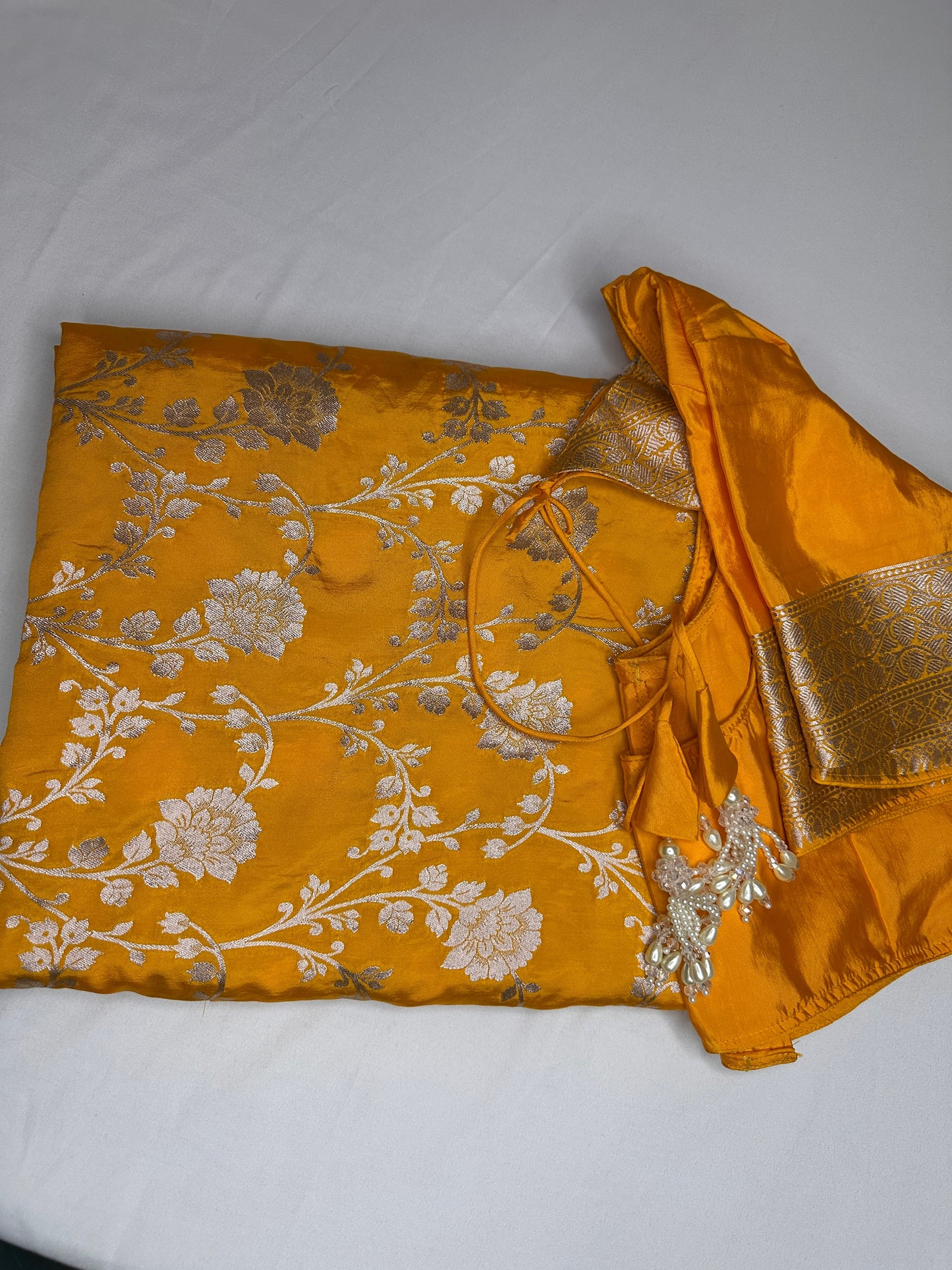 Silver Jaal Silk Yellow Banarsi Saree