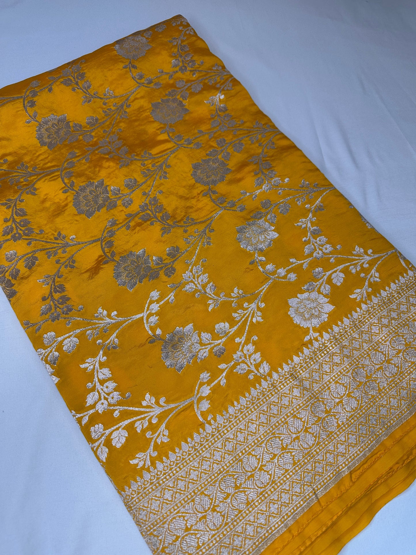 Silver Jaal Silk Yellow Banarsi Saree