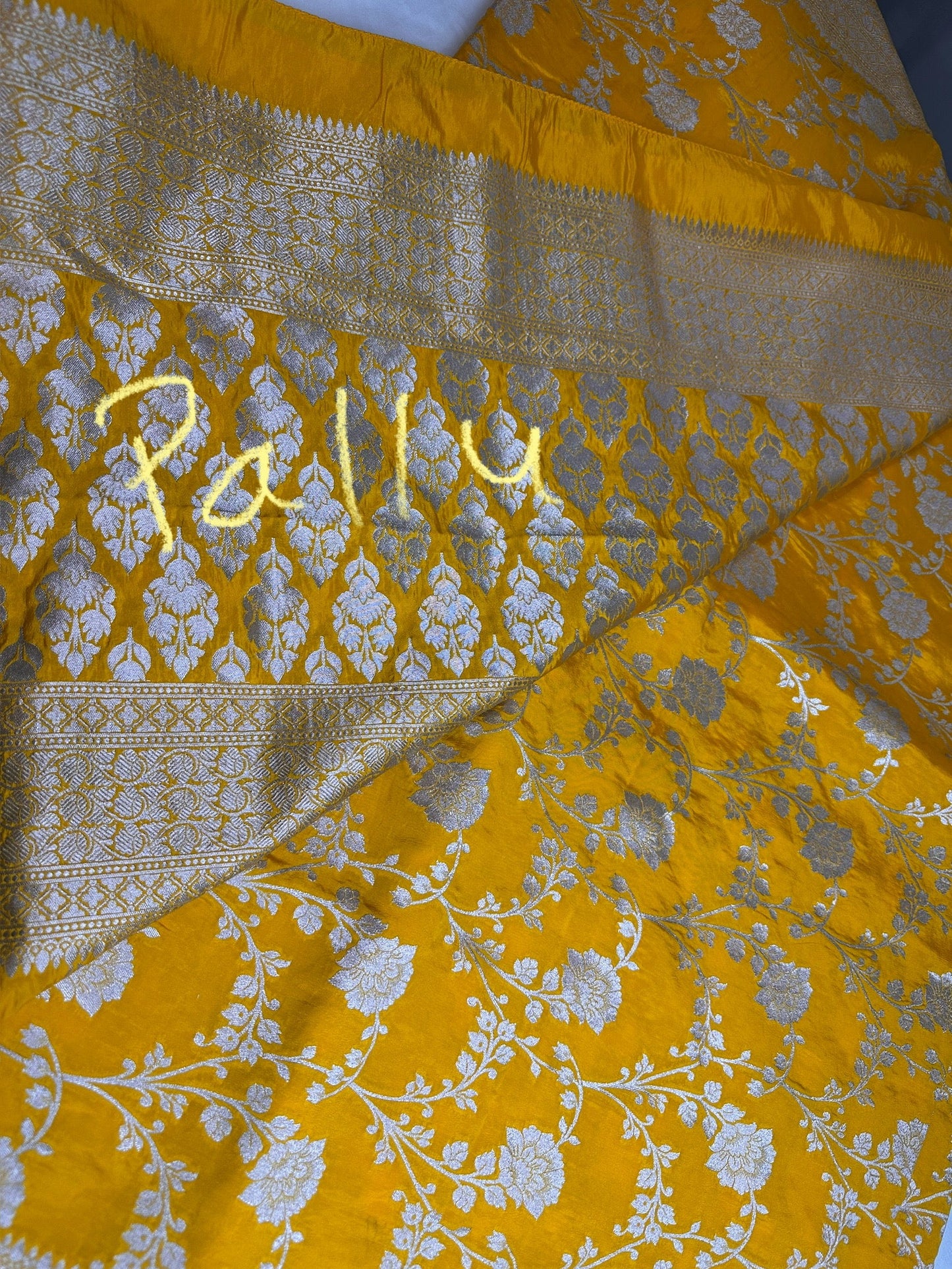 Silver Jaal Silk Yellow Banarsi Saree