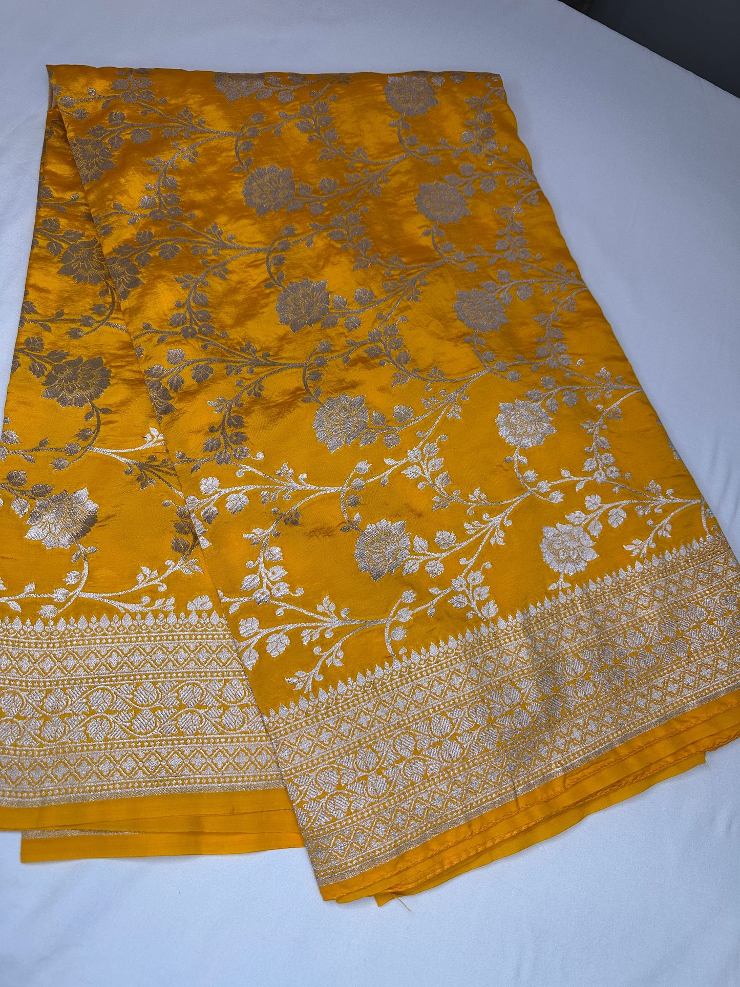 Silver Jaal Silk Yellow Banarsi Saree