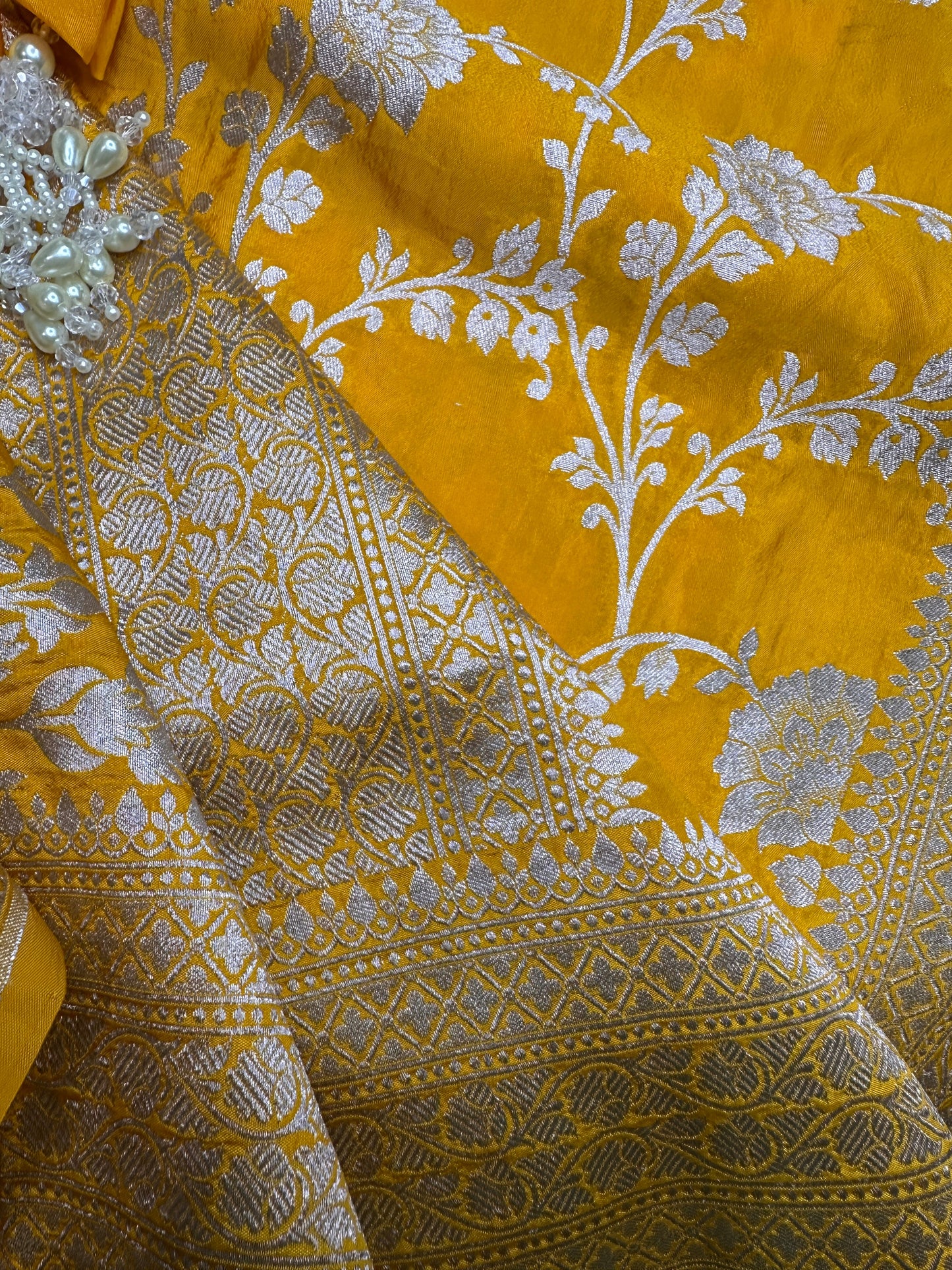 Silver Jaal Silk Yellow Banarsi Saree