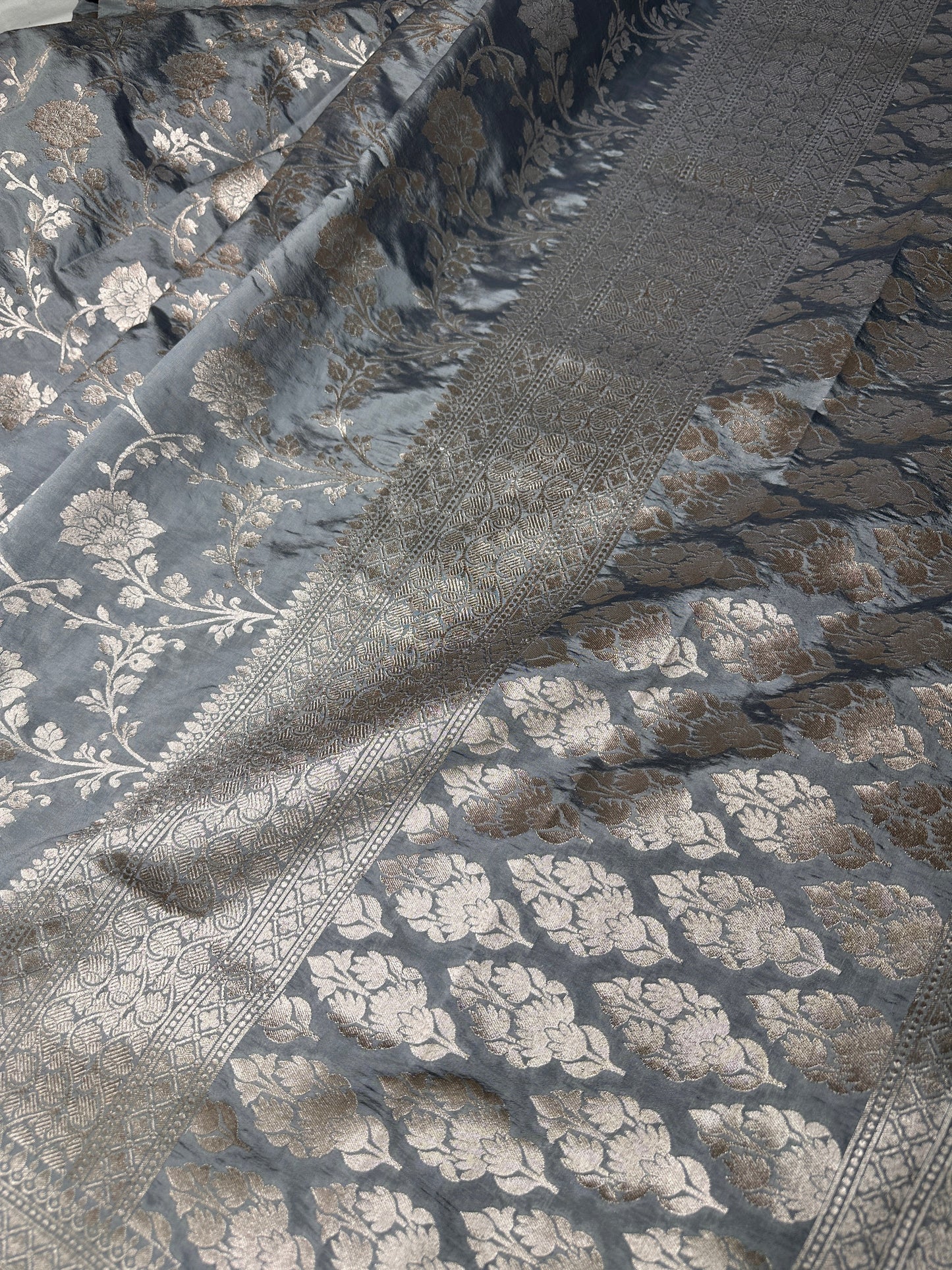 Silver Jaal Silk Grey Banarsi Saree