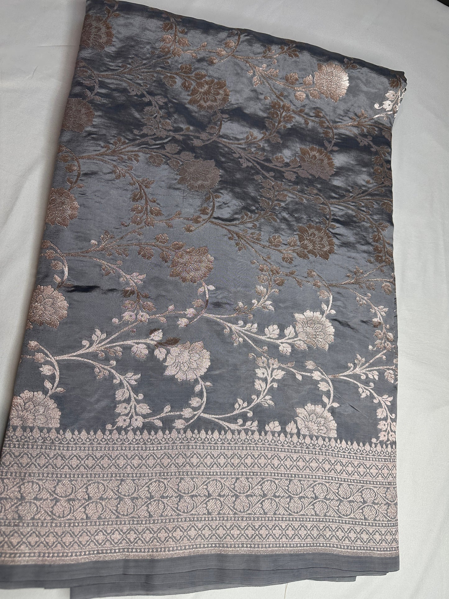 Silver Jaal Silk Grey Banarsi Saree