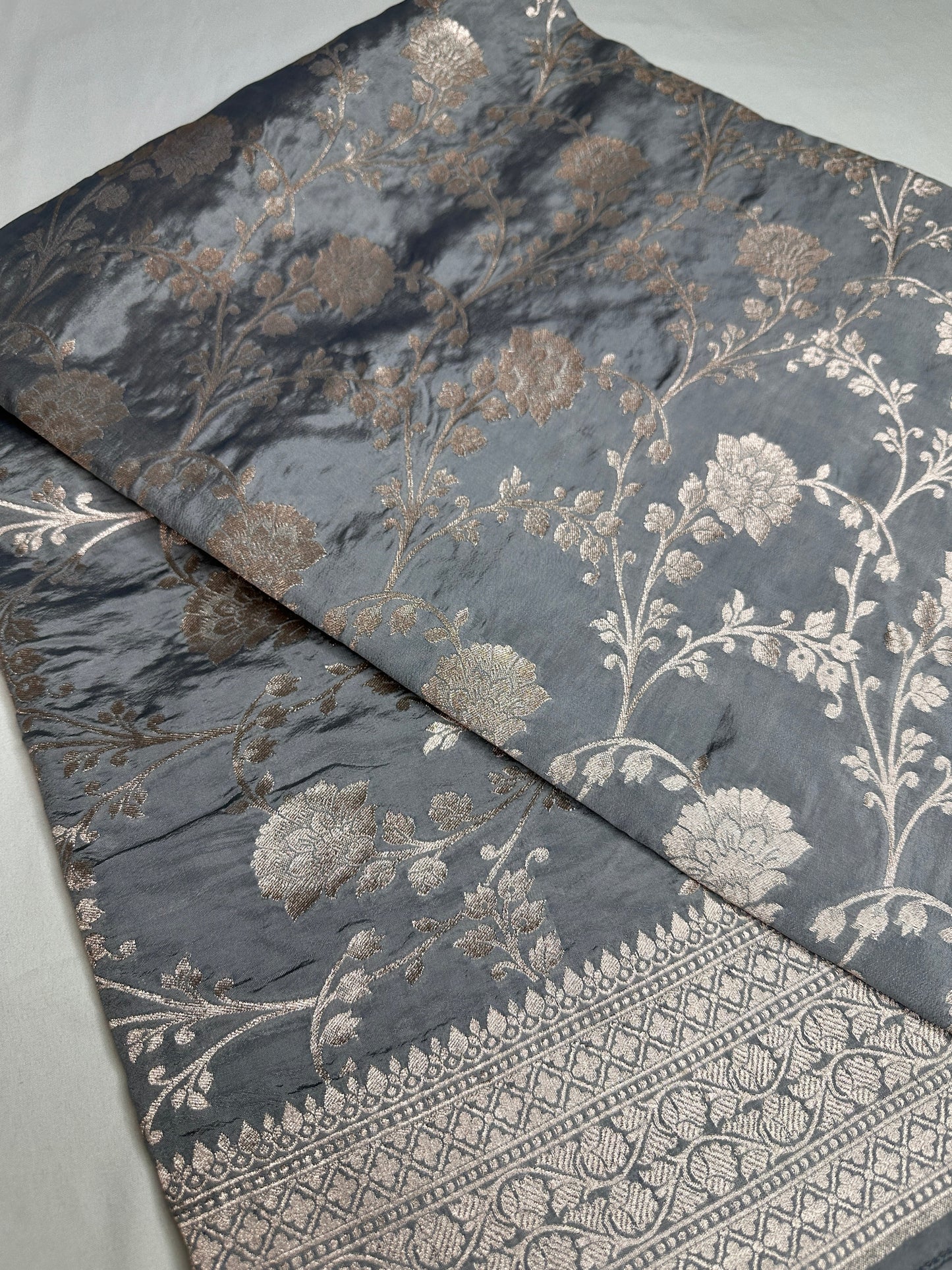 Silver Jaal Silk Grey Banarsi Saree