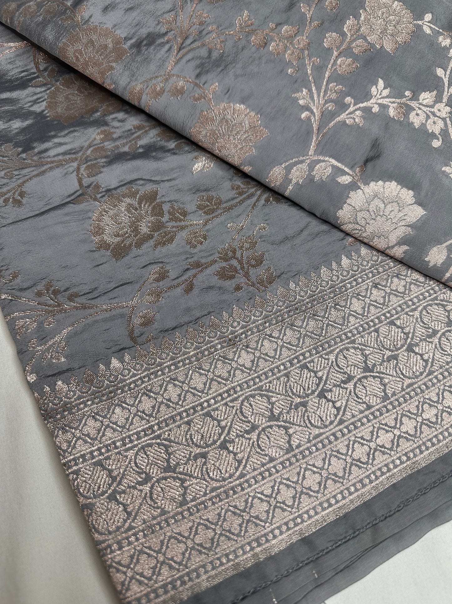 Silver Jaal Silk Grey Banarsi Saree