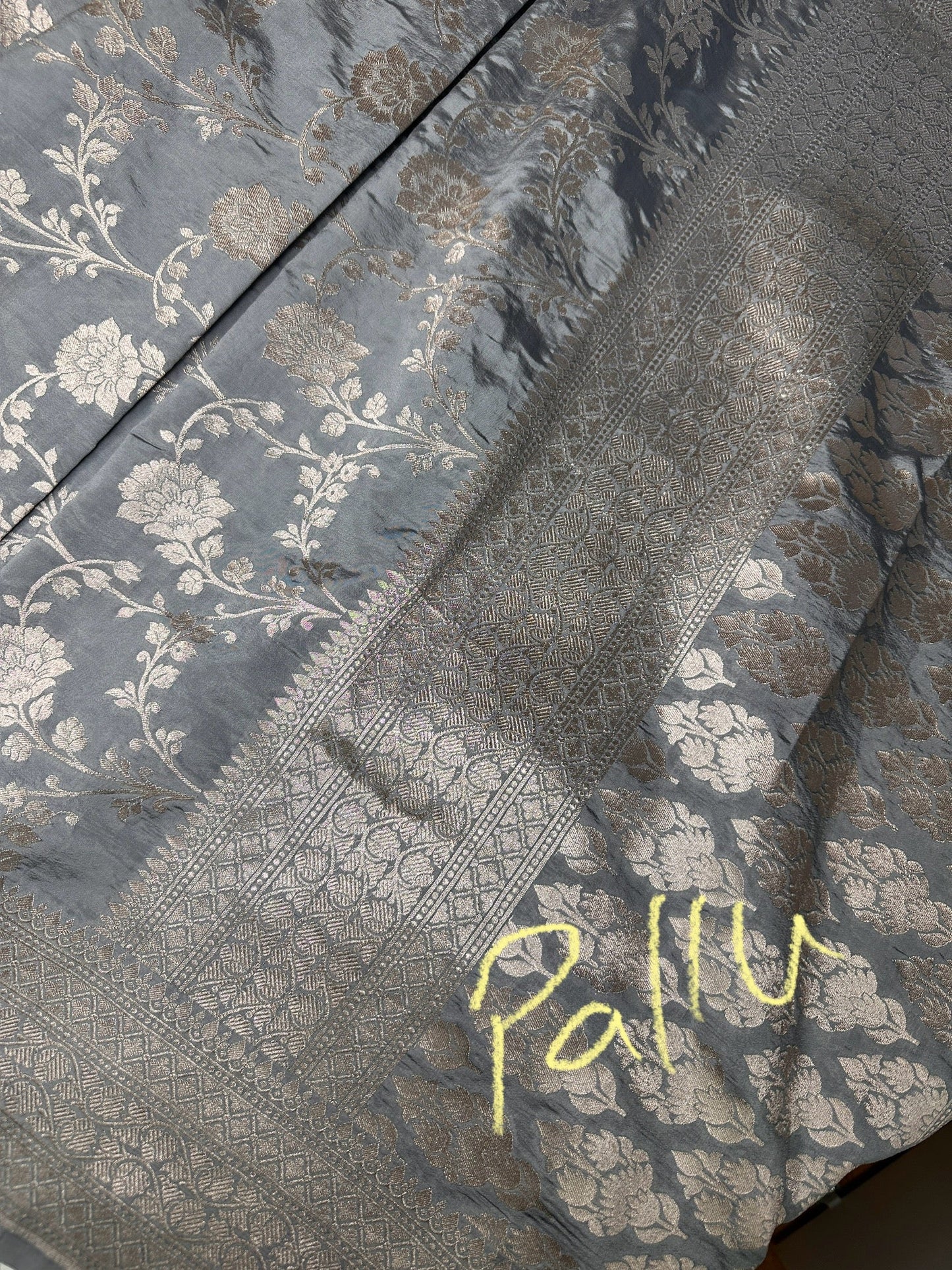 Silver Jaal Silk Grey Banarsi Saree