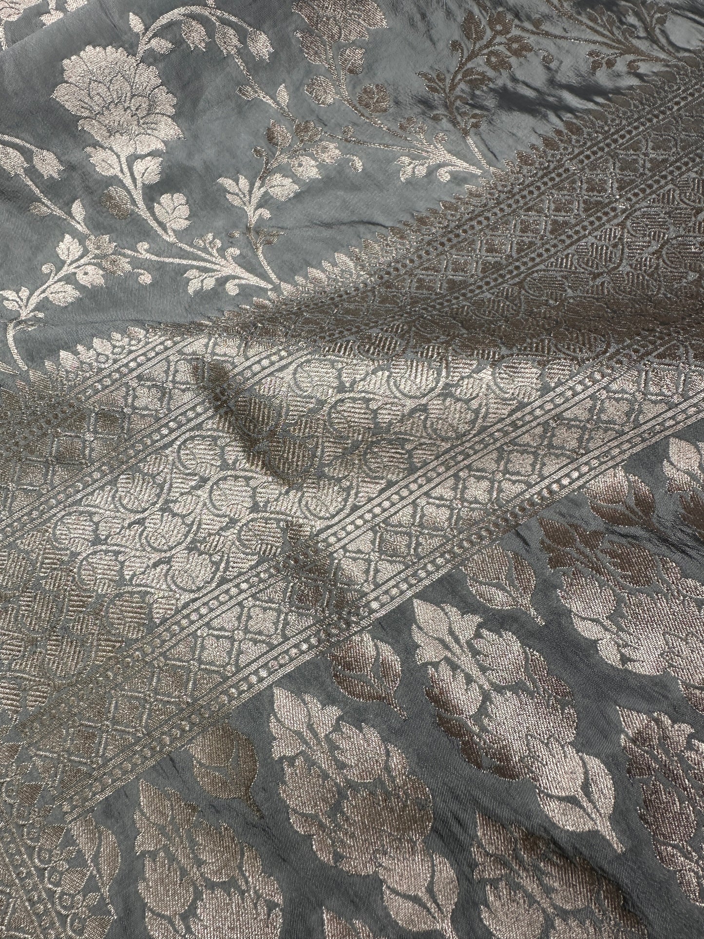 Silver Jaal Silk Grey Banarsi Saree