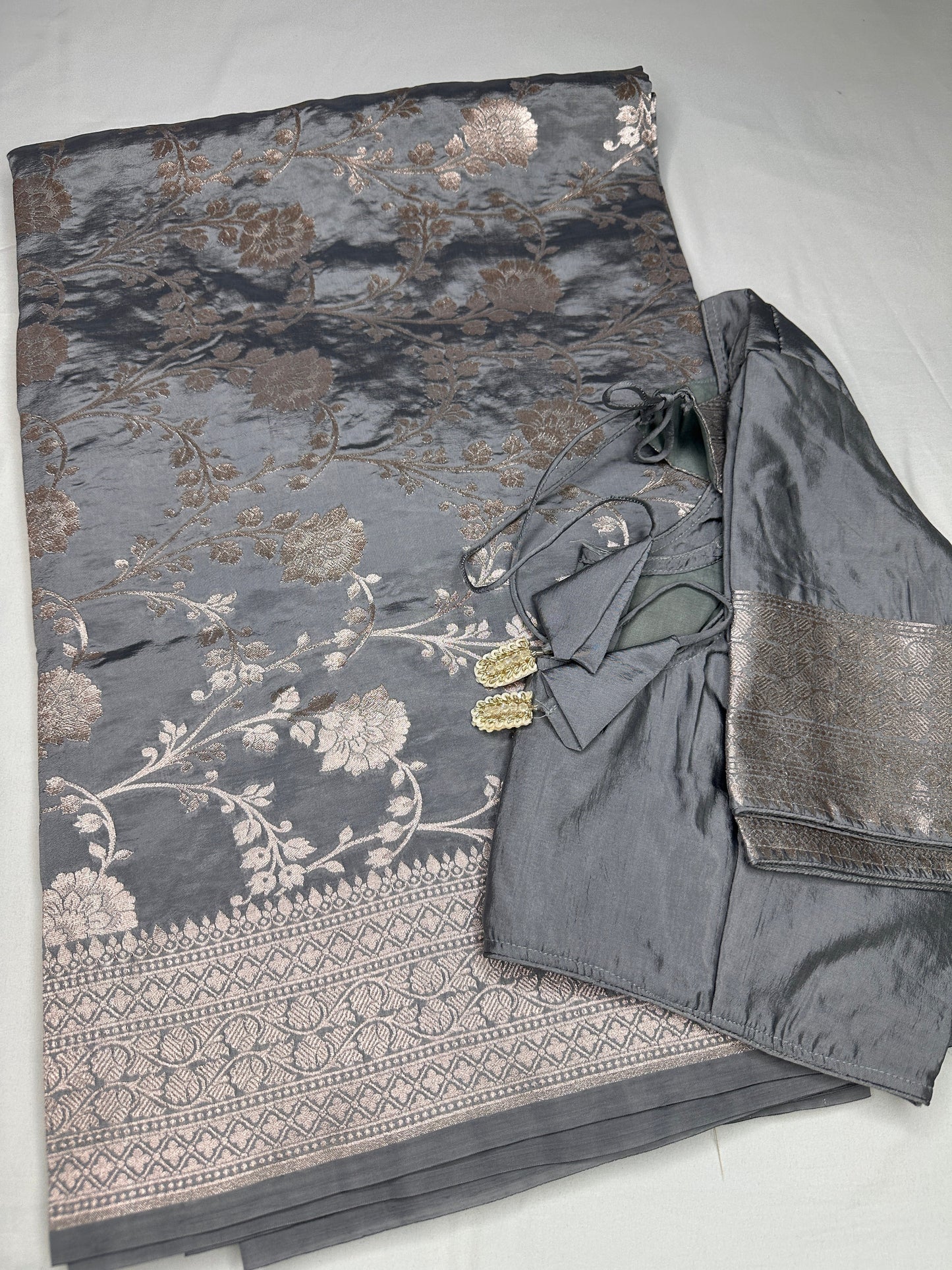 Silver Jaal Silk Grey Banarsi Saree