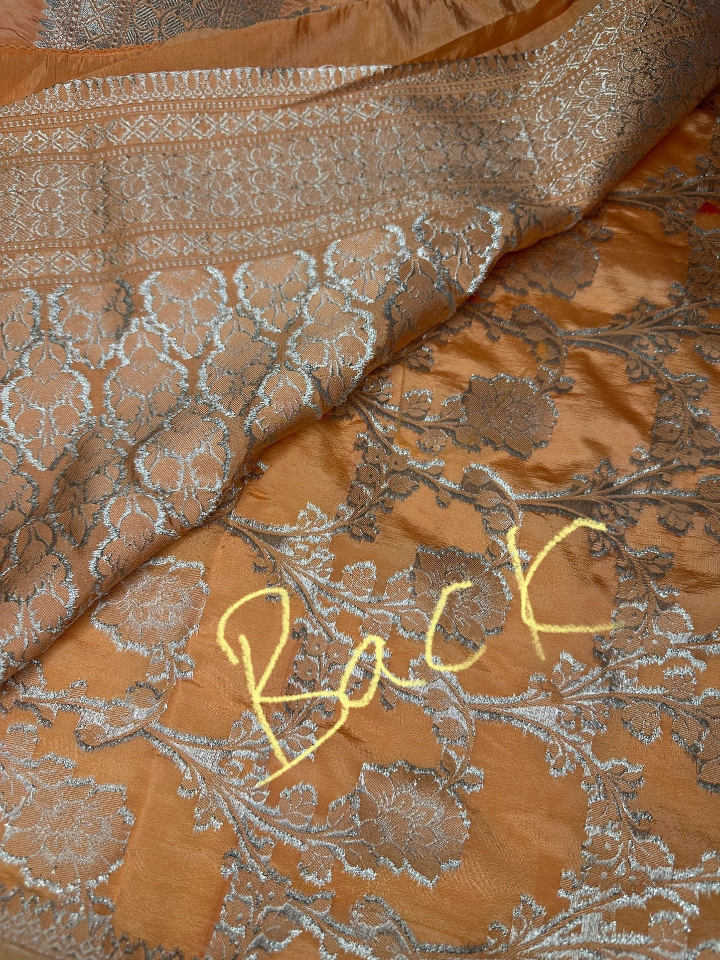 Silver Jaal Silk Peach Banarsi Saree