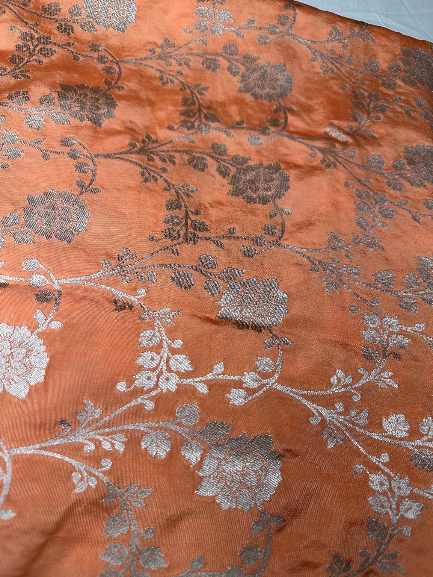 Silver Jaal Silk Peach Banarsi Saree