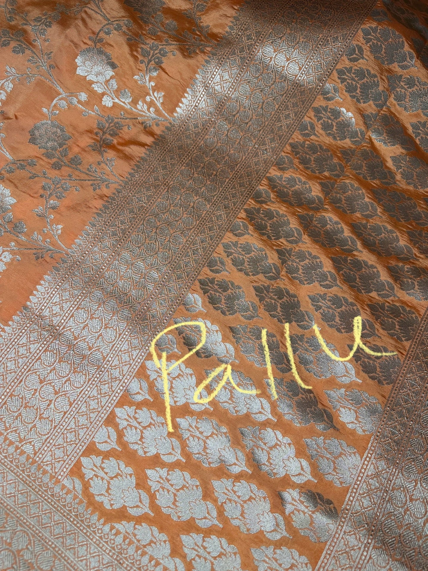 Silver Jaal Silk Peach Banarsi Saree