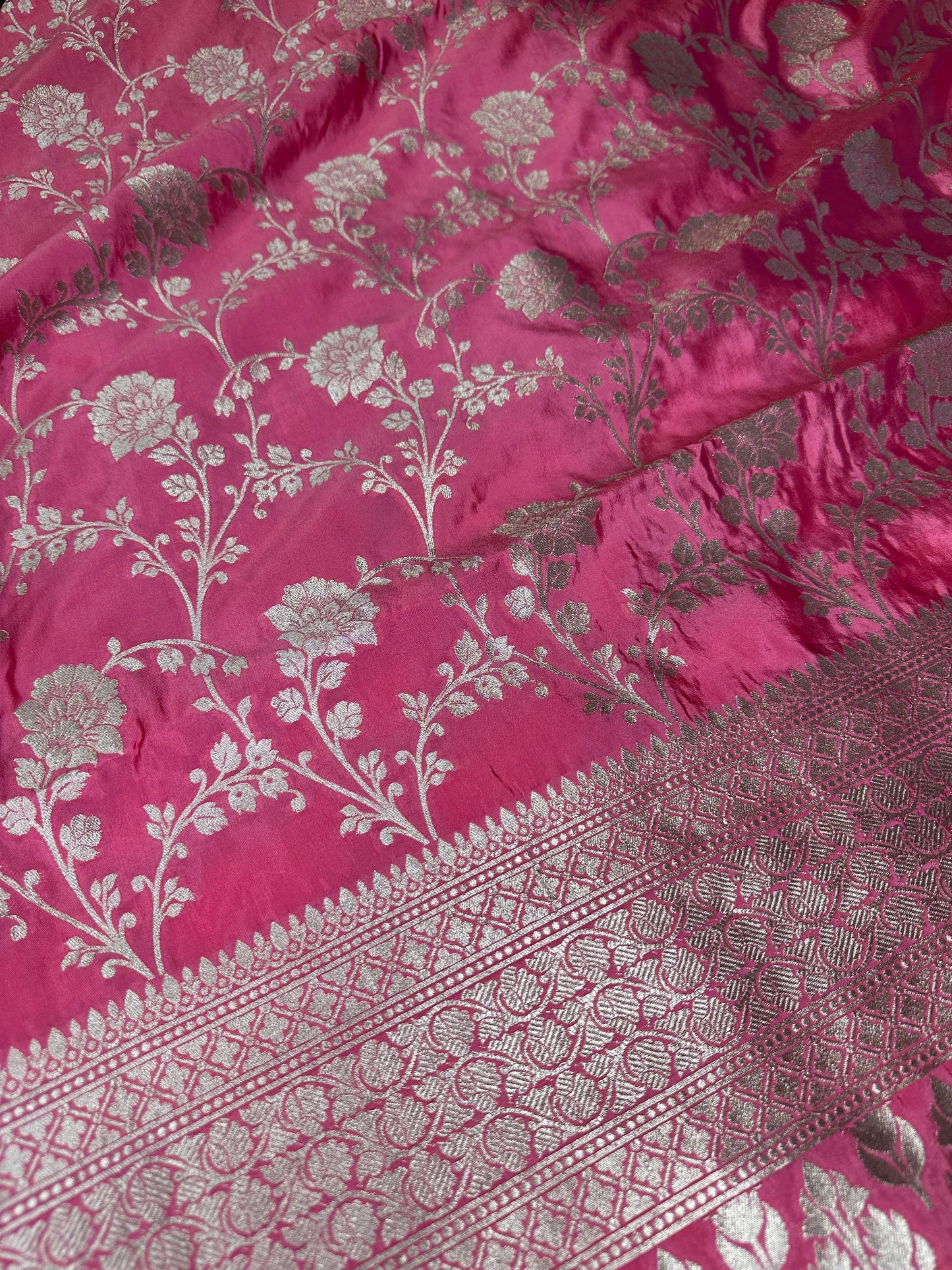 Silver Jaal Silk Pink Banarsi Saree