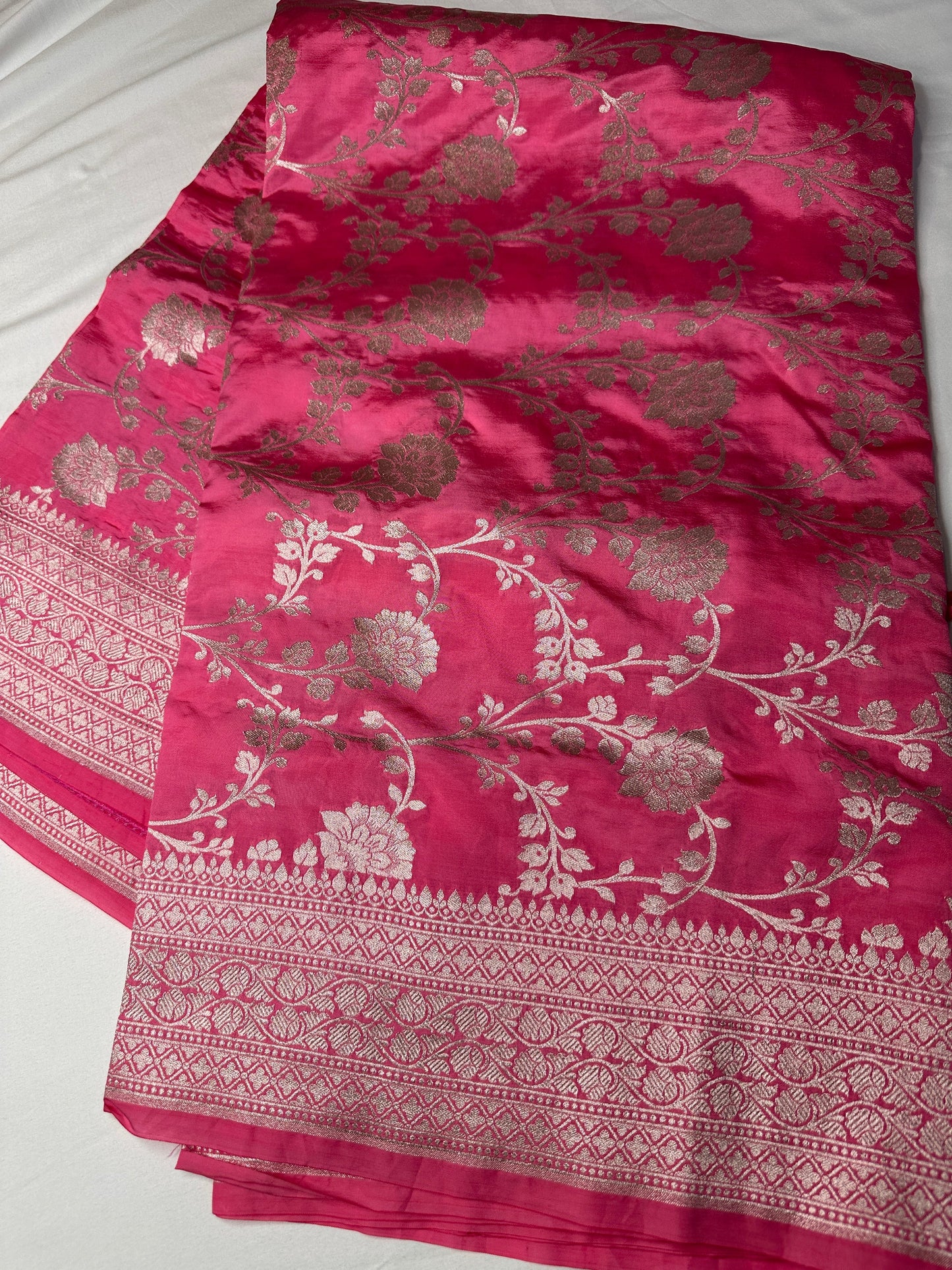 Silver Jaal Silk Pink Banarsi Saree