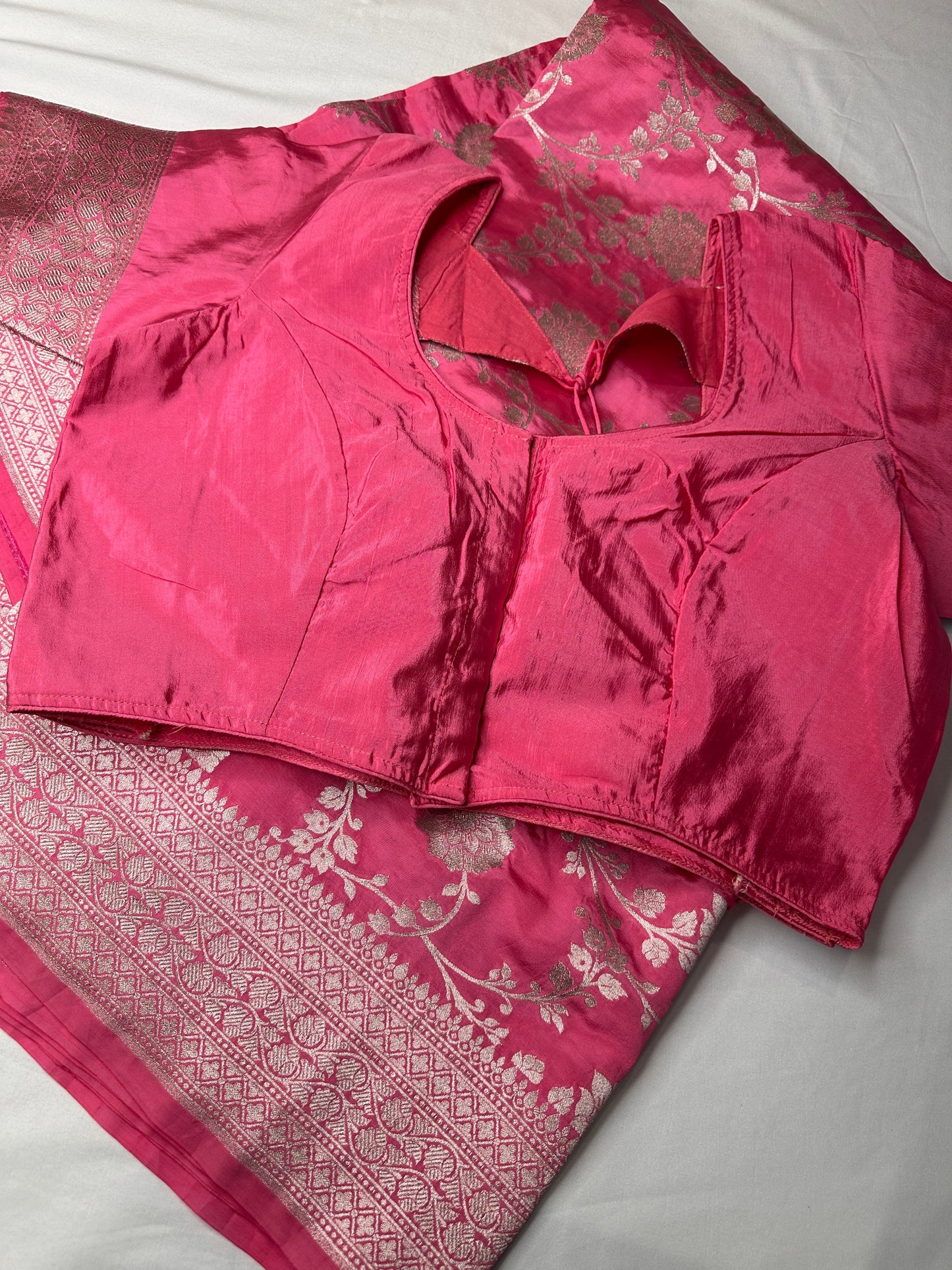 Silver Jaal Silk Pink Banarsi Saree