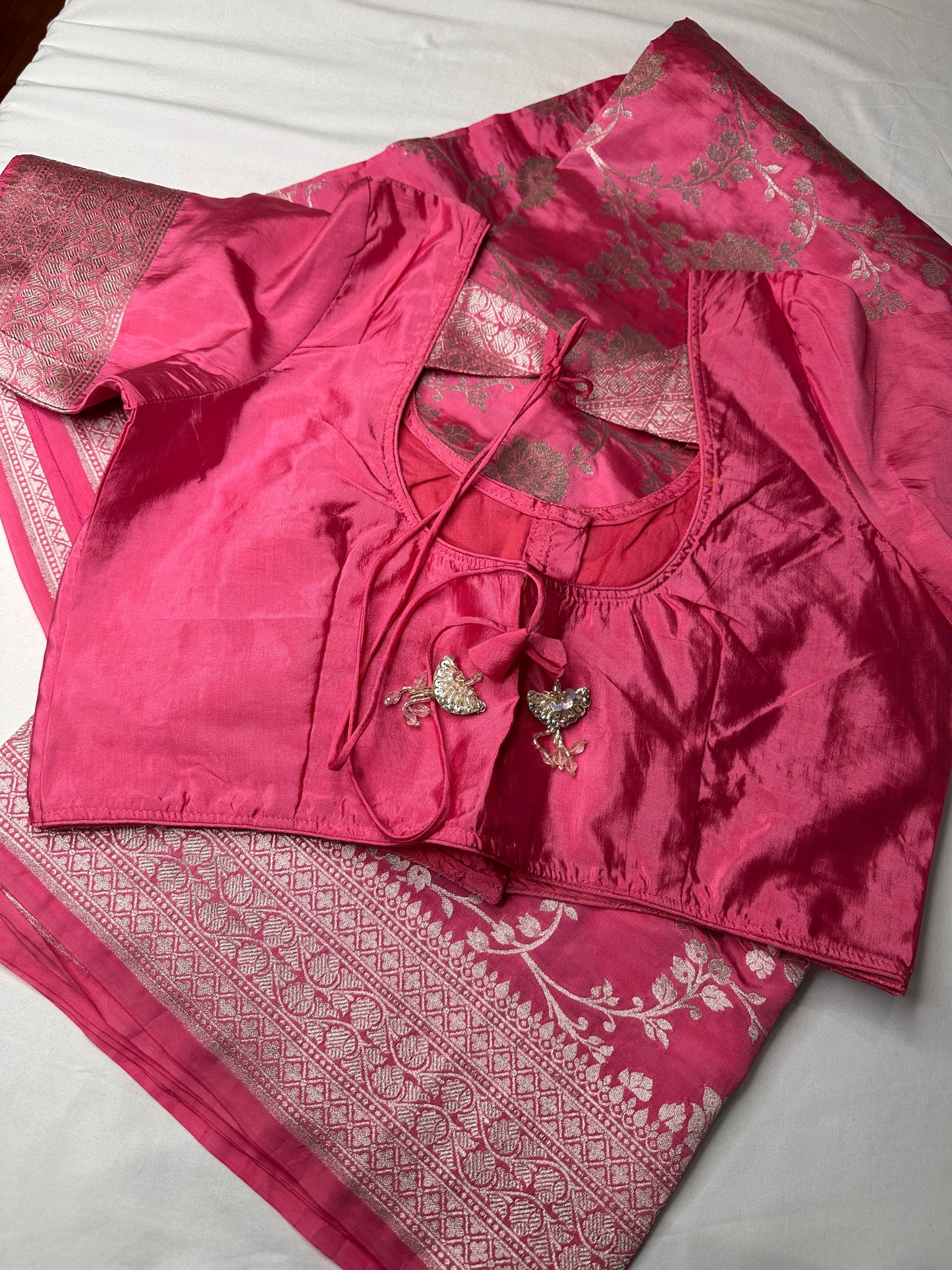 Silver Jaal Silk Pink Banarsi Saree