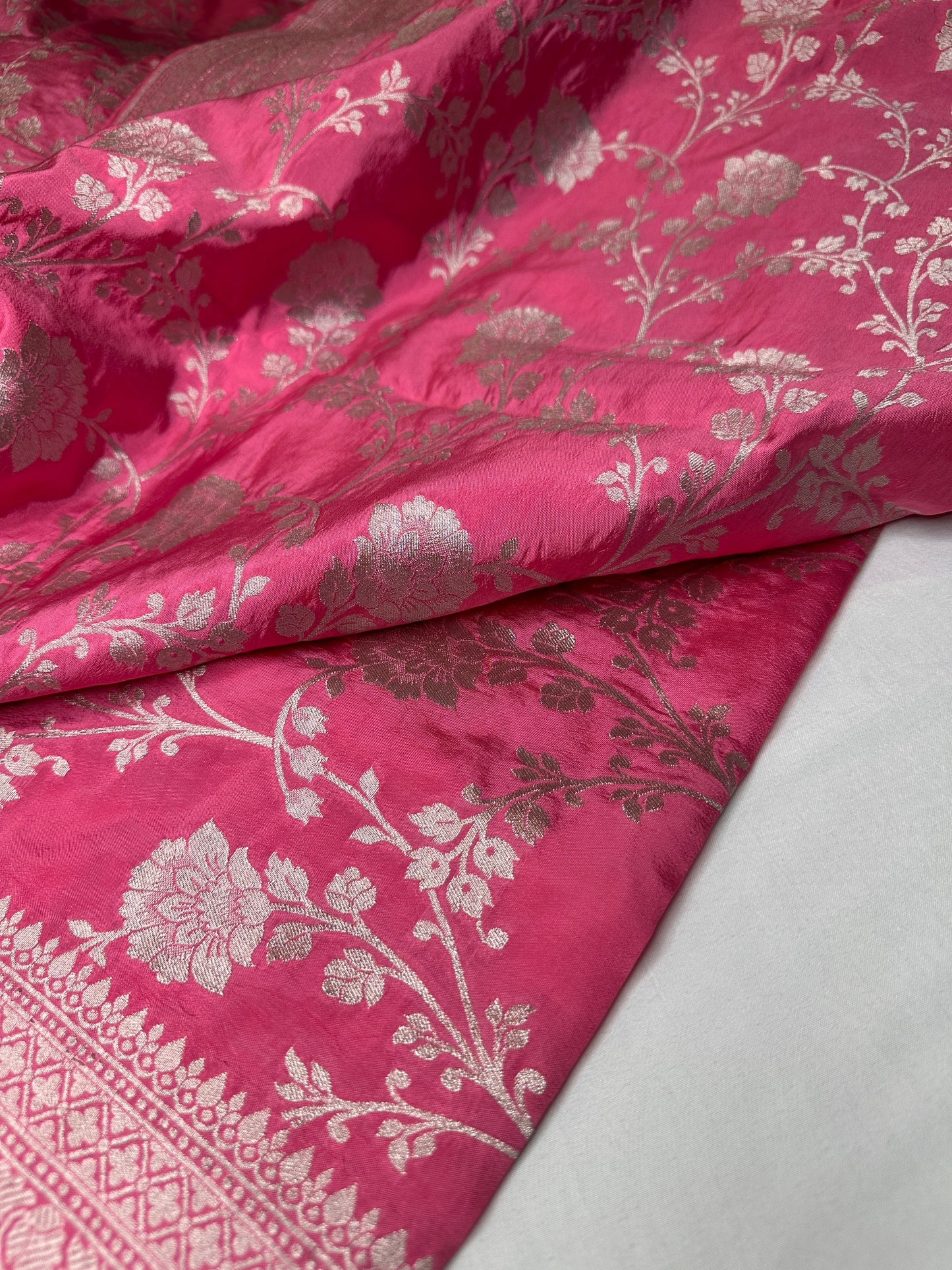 Silver Jaal Silk Pink Banarsi Saree