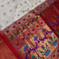 Semi Gadwal  Silk Paithani Cream Red Saree