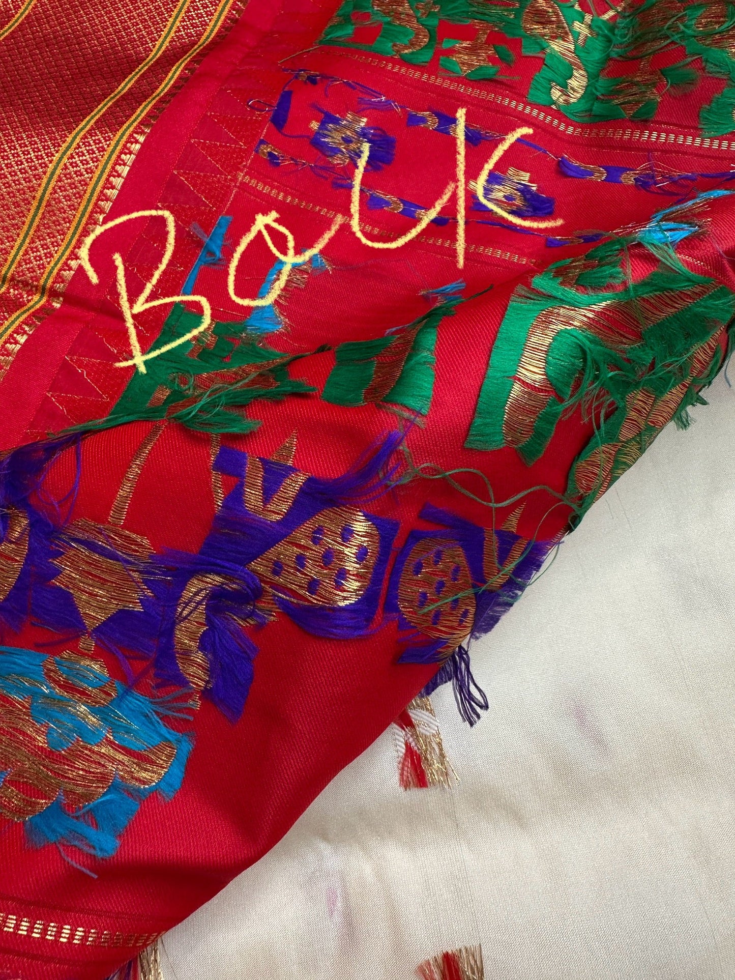 Semi Gadwal  Silk Paithani Cream Red Saree