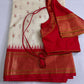 Semi Gadwal  Silk Paithani Cream Red Saree