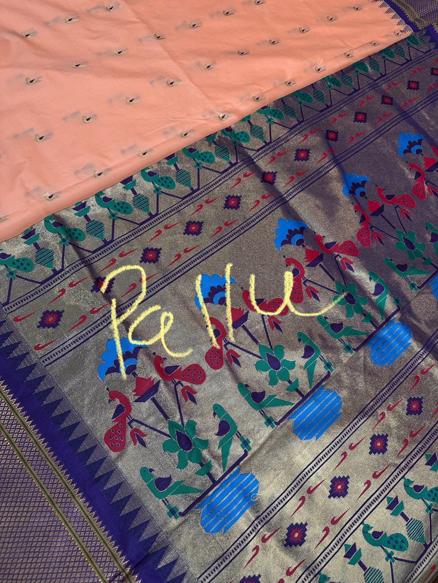 Semi Gadwal  Silk Paithani Cream Red Saree