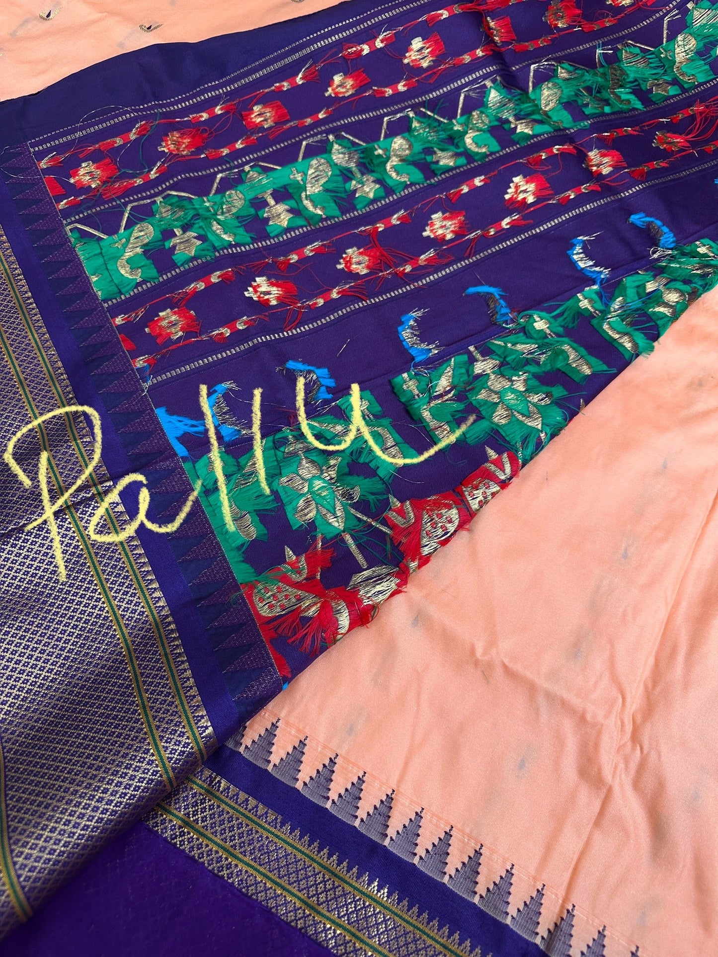 Semi Gadwal  Silk Paithani Cream Red Saree