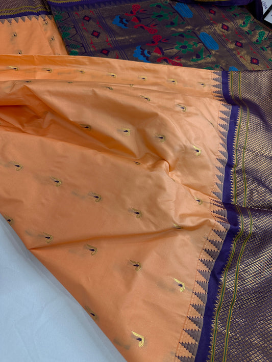 Semi Gadwal  Silk Paithani Cream Red Saree
