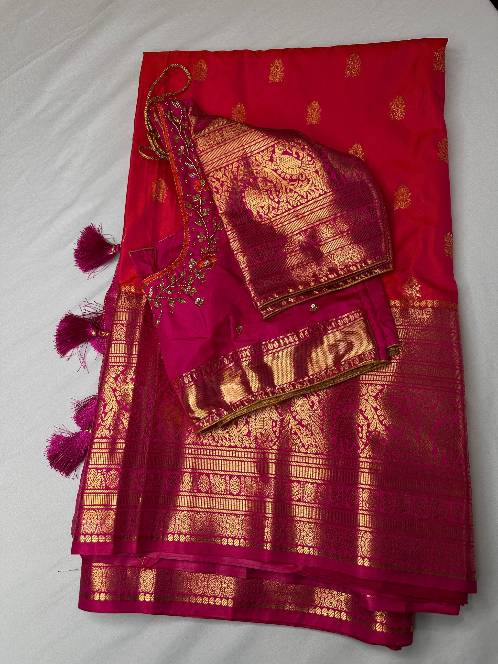 Mangalgiri Semi Silk Pink Saree