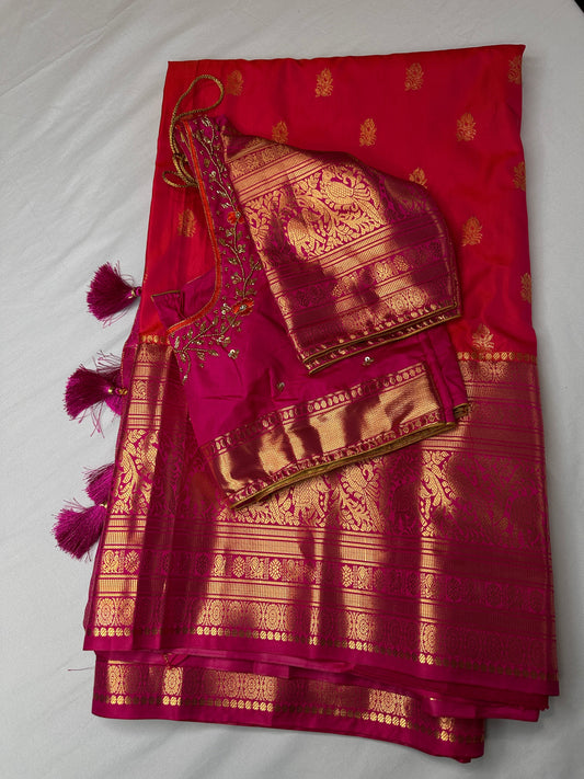 Mangalgiri Semi Silk Pink Saree