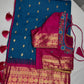 Gadwal Semi Silk Blue Pink Small Border Saree