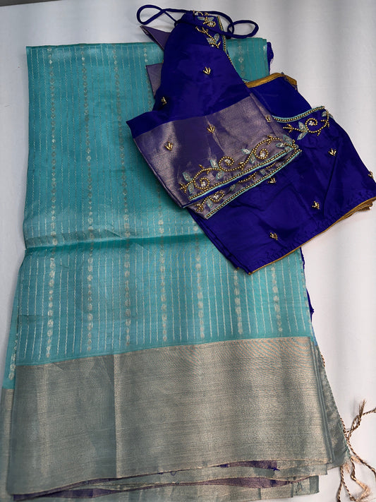 Uppada Semi Silk Blue Saree