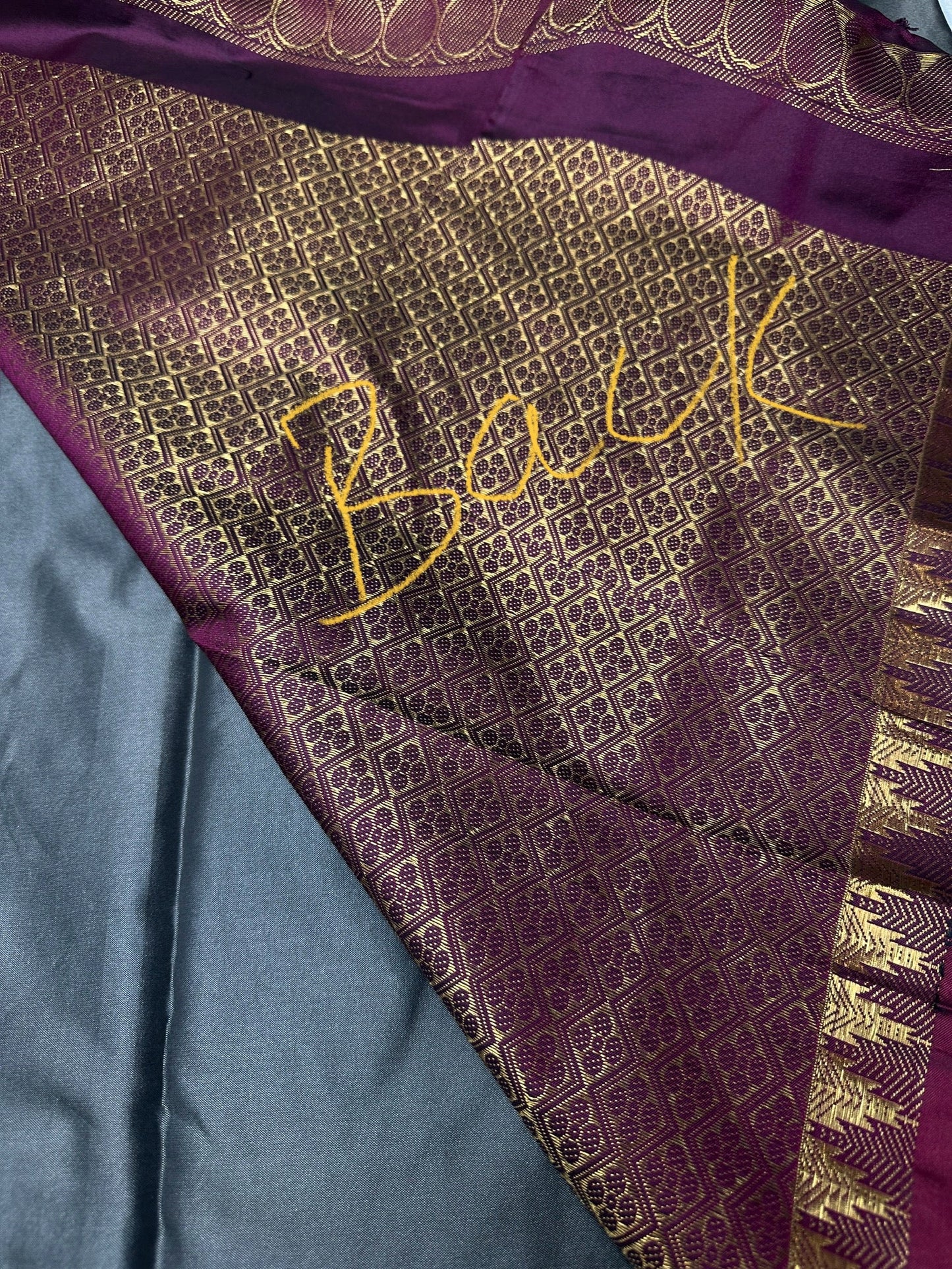Gadwal Semi Silk Grey Maroon Small Border Saree