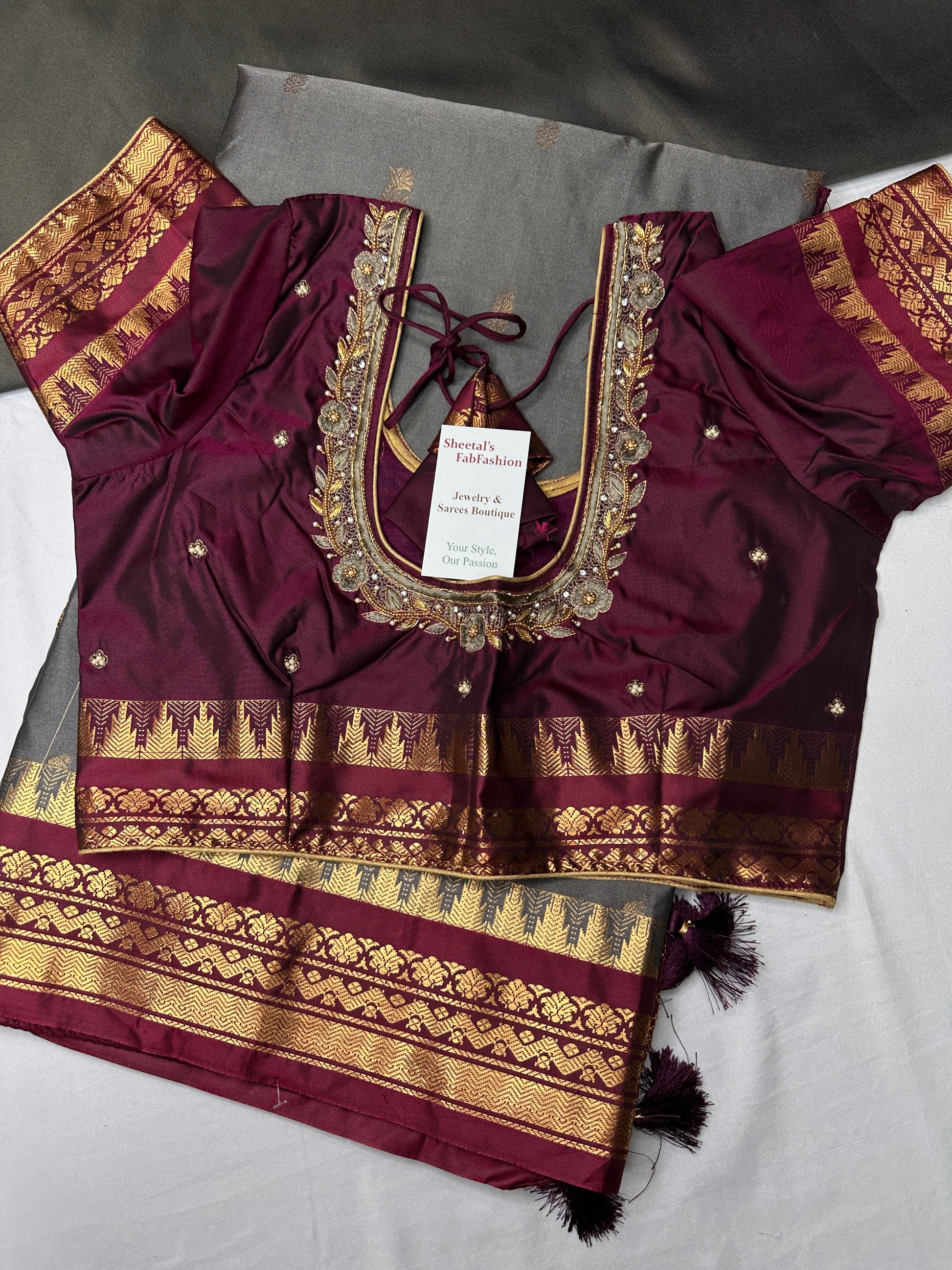 Gadwal Semi Silk Grey Maroon Small Border Saree
