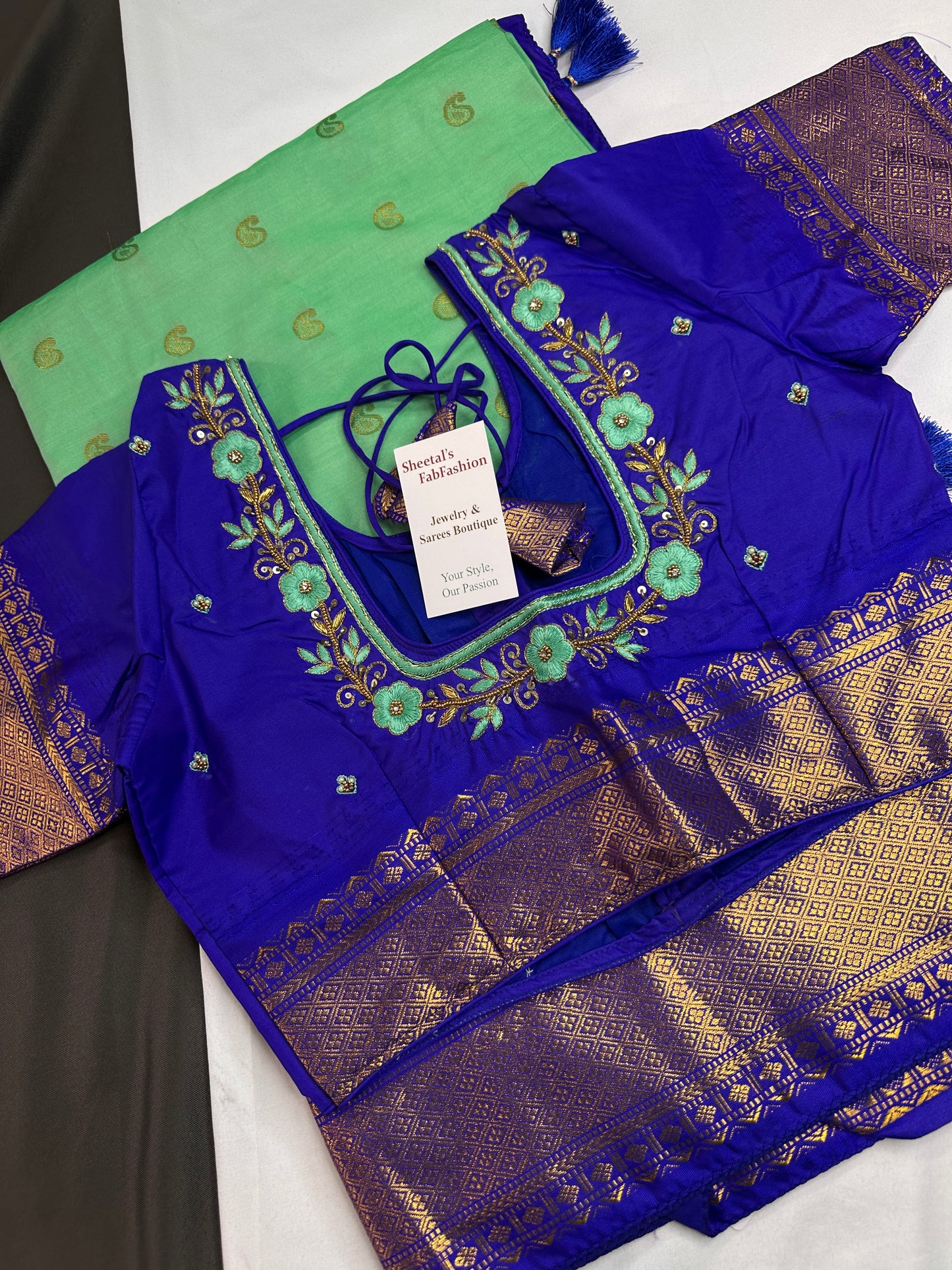 Gadwal Semi Silk Green Blue Small Border Saree - 