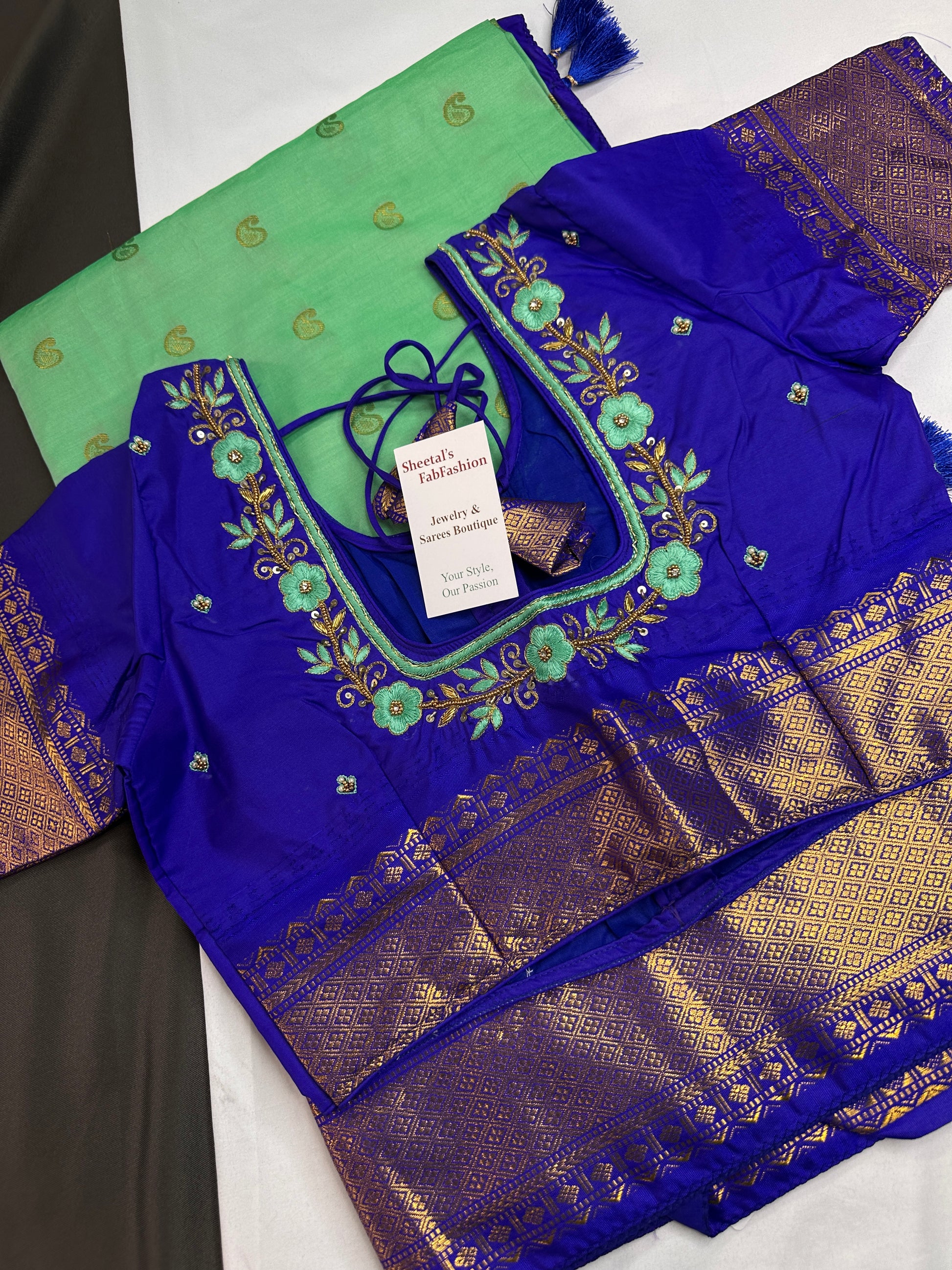 Gadwal Semi Silk Green Blue Small Border Saree - 