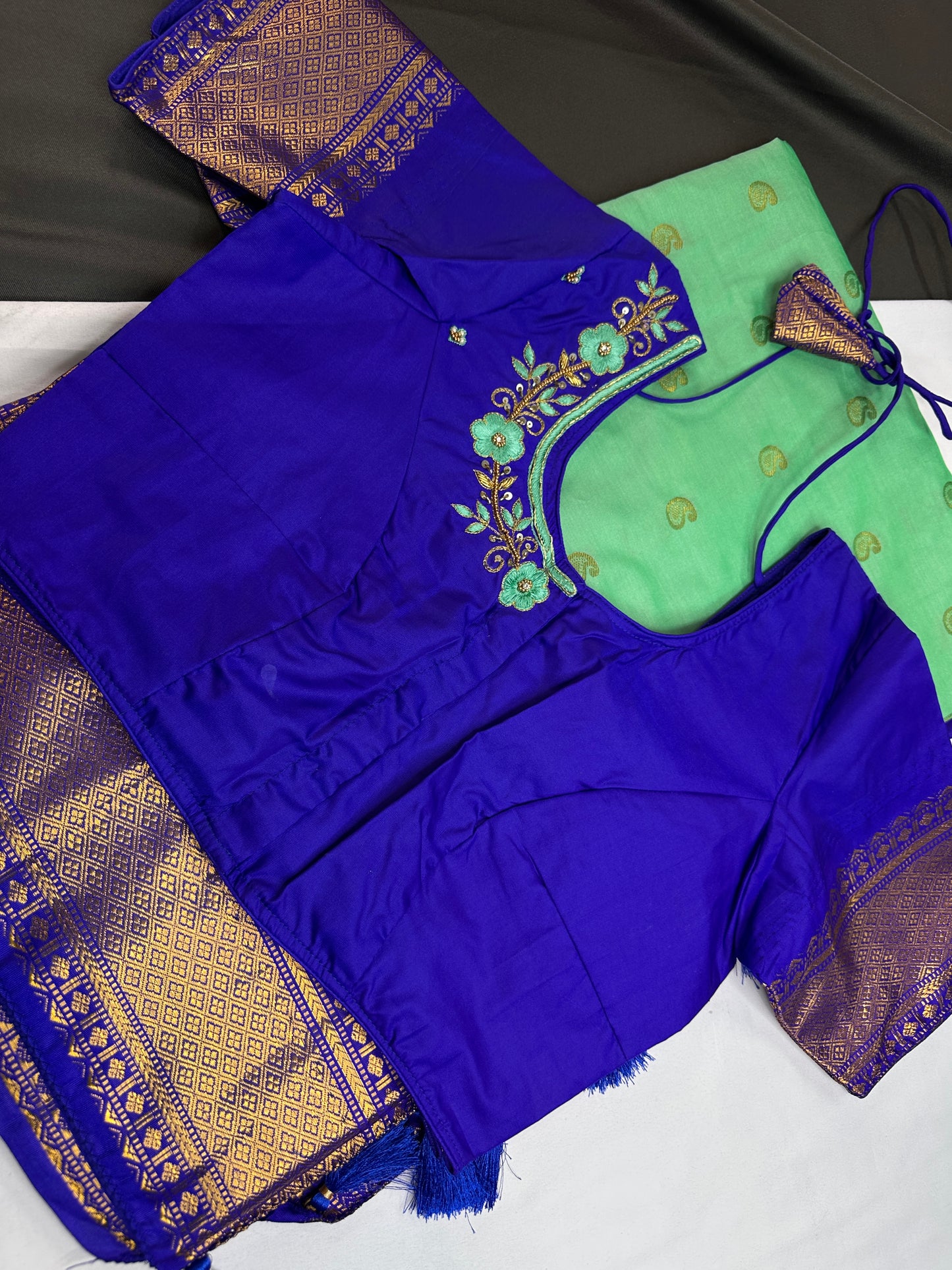 Gadwal Semi Silk Green Blue Small Border Saree - 