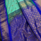 Gadwal Semi Silk Green Blue Small Border Saree - 